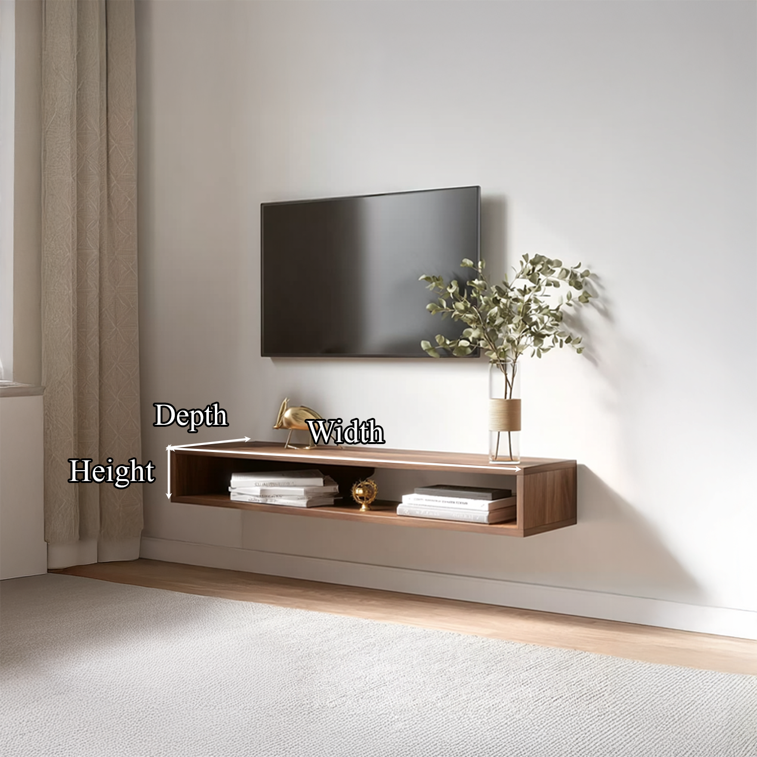 Mid Century Floating Shelf Media Console Living Room SINLSAFL112