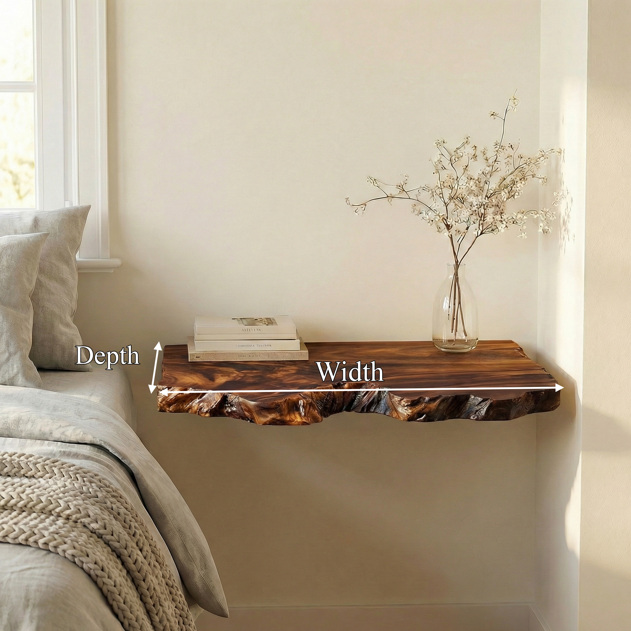 Organic Minimal Floating Nightstand For Bedroom And Bedside Space SINLSAFL511