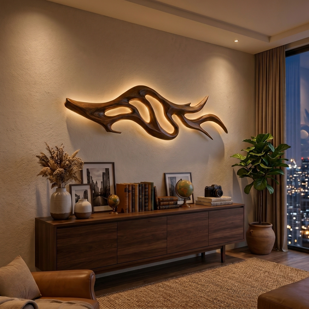 Artistic Wood Wall Light With Sculptural Form For Bedroom RTTHTTLAM056