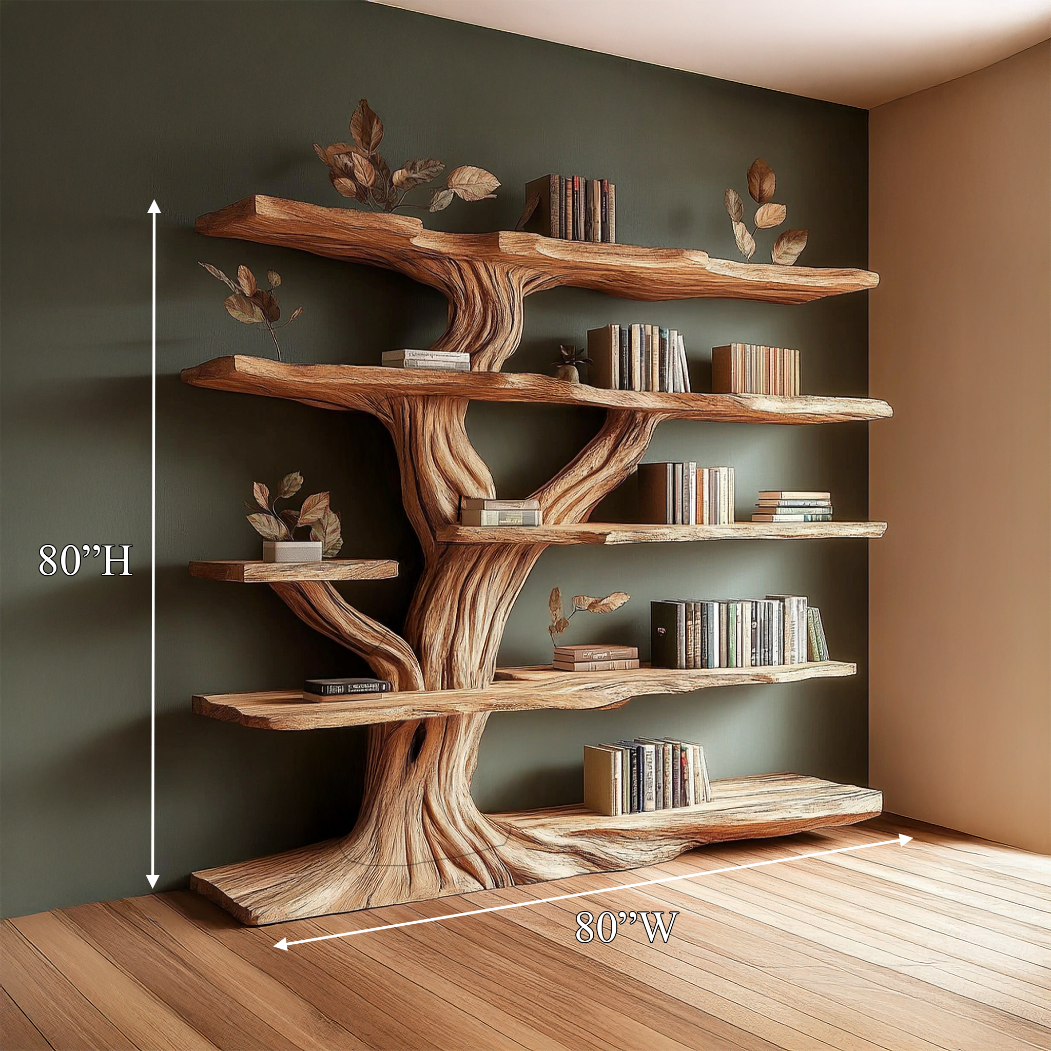 Rustic Sculptural Tree Bookshelf Living Room Interior Architectural Wall Feature SINLSATB660
