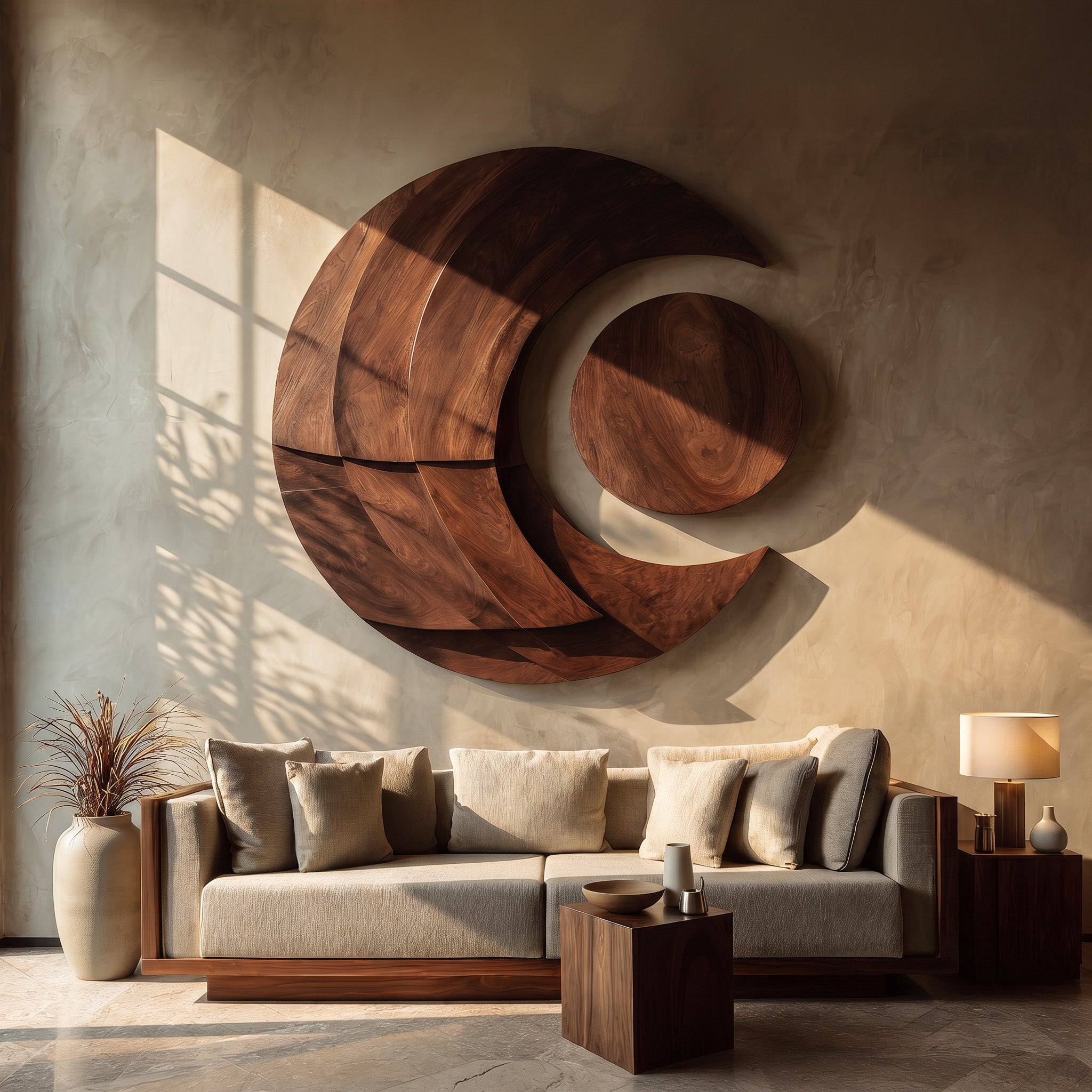 Modern Multi-layered Crescent Moon Wood Wall Art For Interior RTTHHNWA206