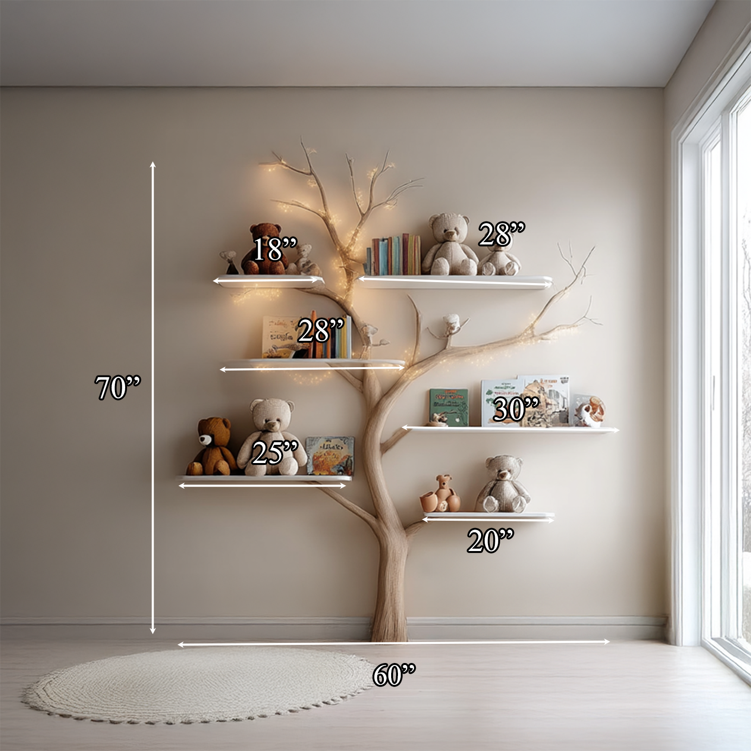 Midcentury Tree Bookshelf Nursery Bedroom SINLSATB256