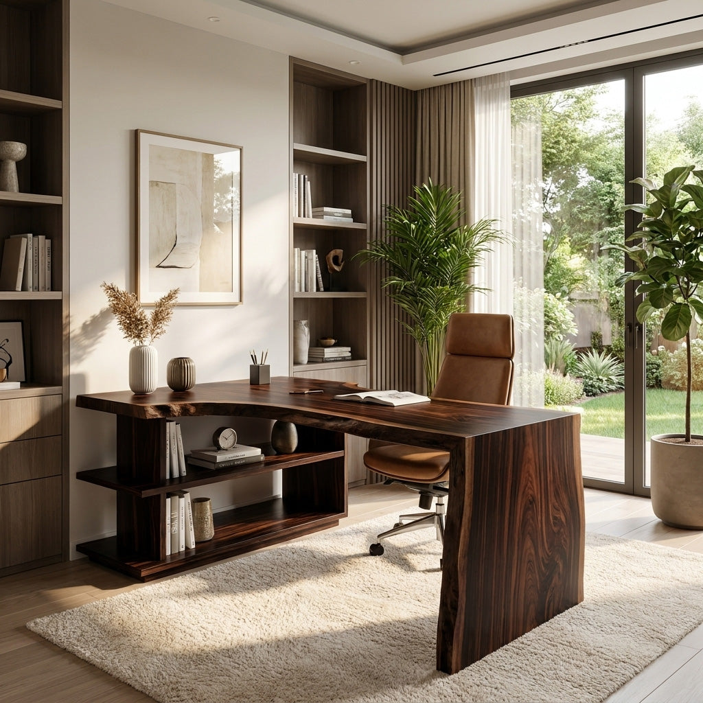 Modern L Shaped Desk With Bookshelf For Home Office SITHHNDE055