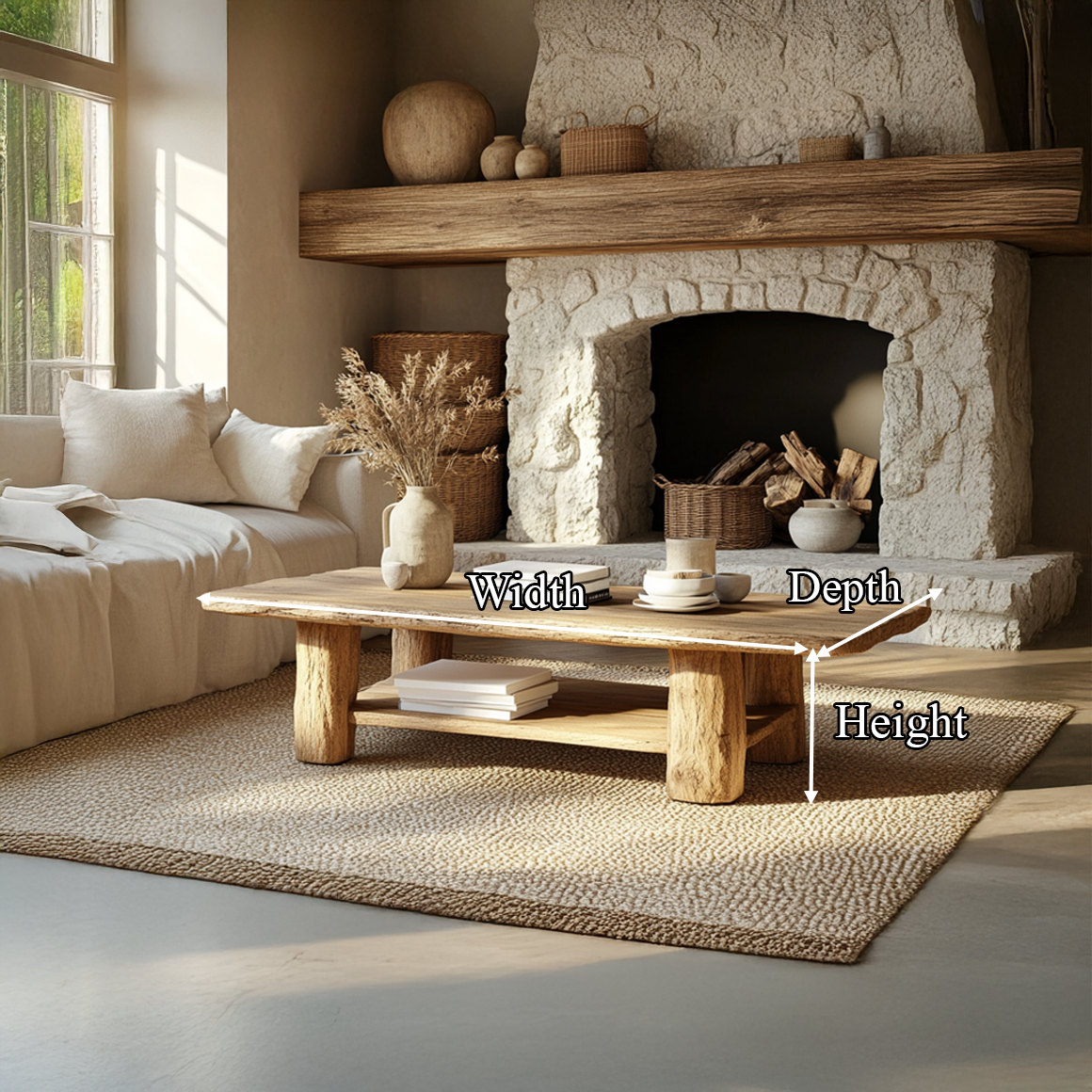 Rustic Natural Coffee Table Living Room Or Fireplace Room SINLSACF228
