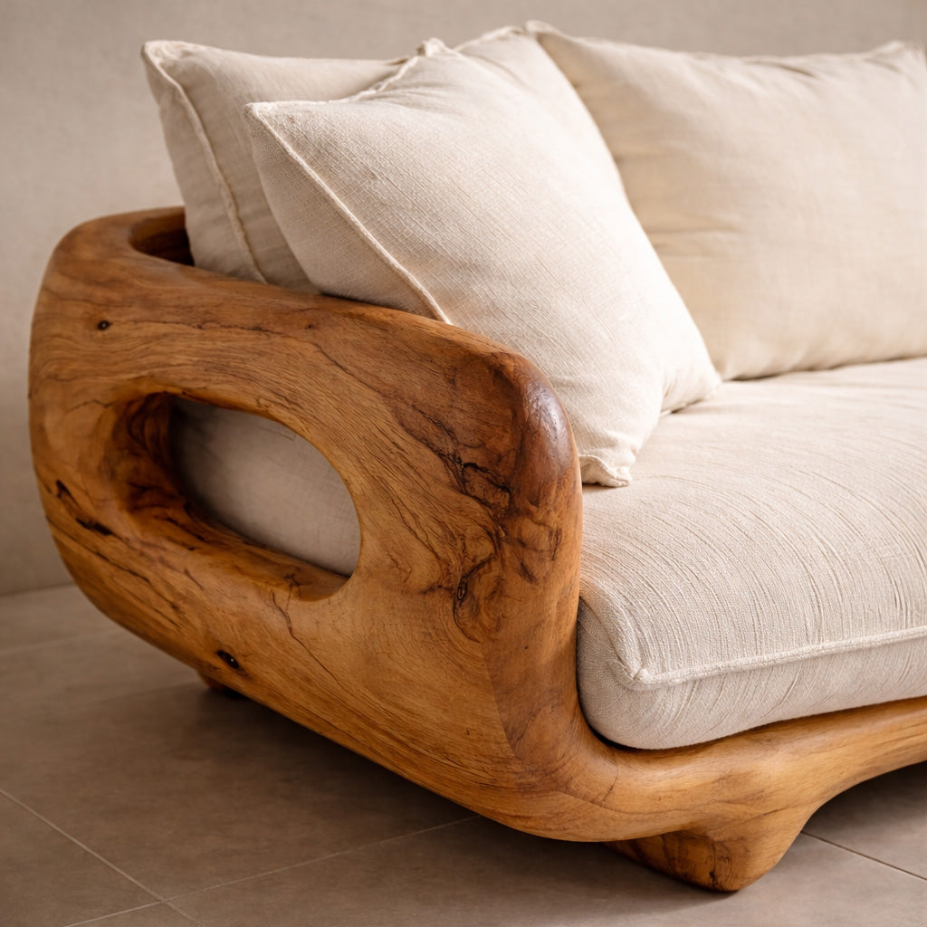 Modern Farmhouse Curved Sofa With Solid Frame For Living Room RTTHHNSFA008