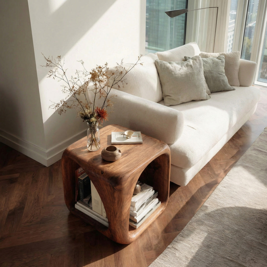 Modern Wooden Side Table With Sculptural Hollow Form For Living Room RTTHHNSTA015