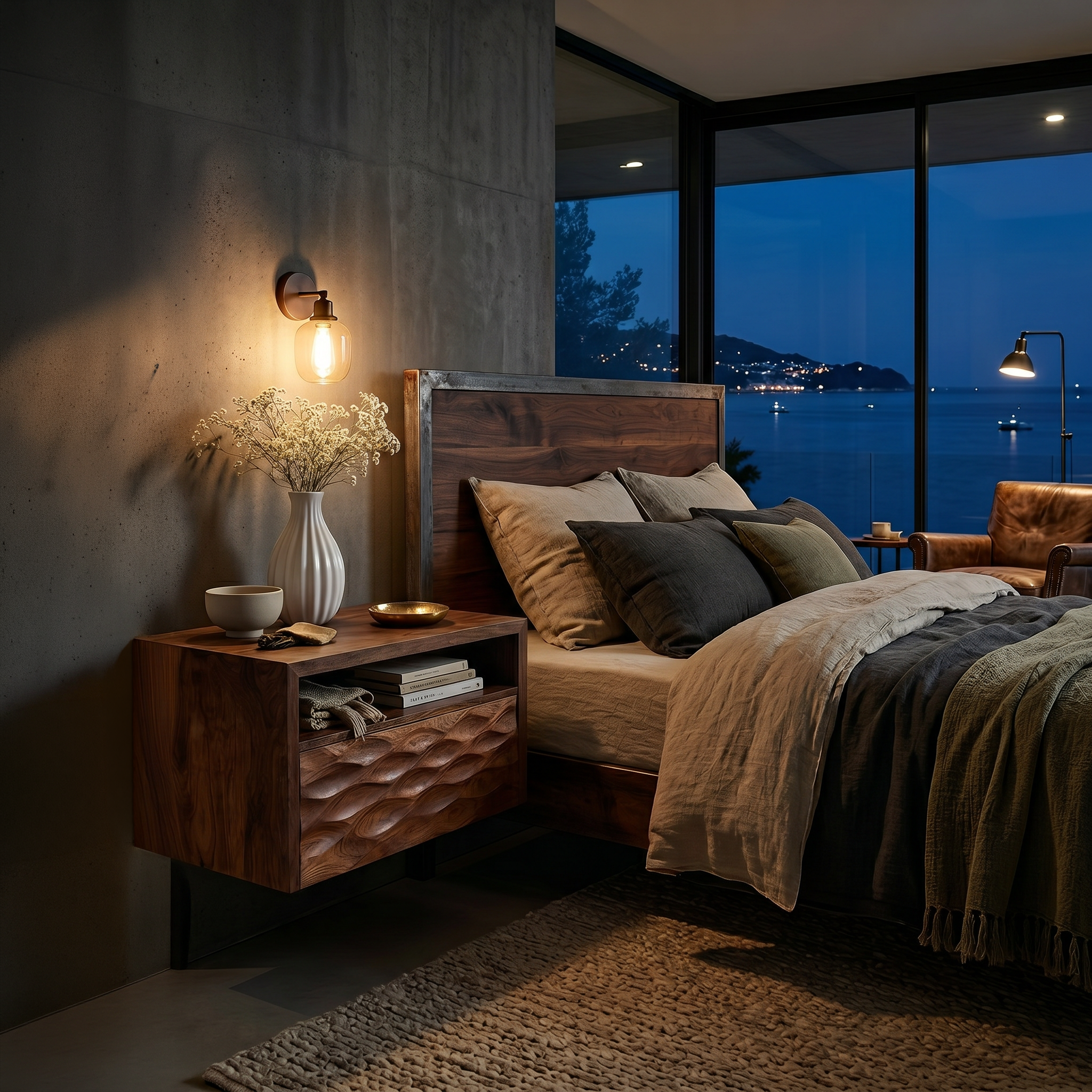 Modern Wooden Wall Mounted Nightstand With Open Shelf For Bedroom RTTHTTNS029