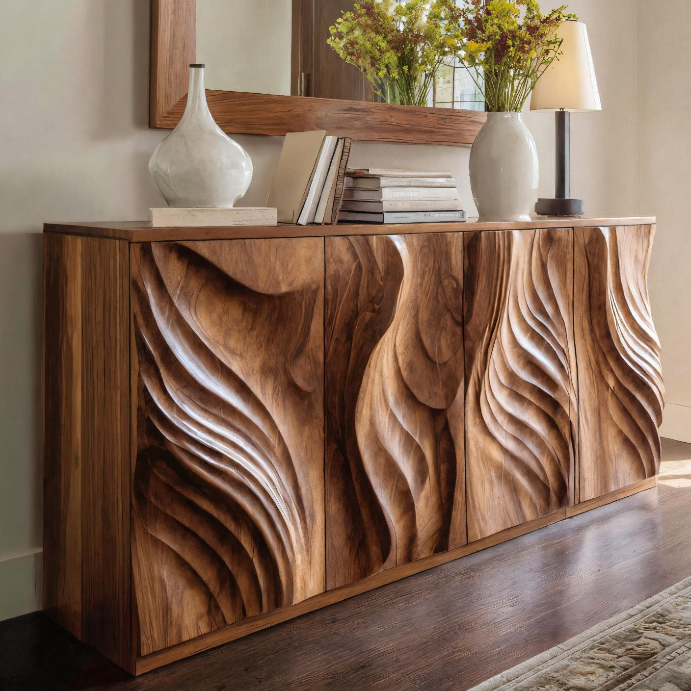 Luxury Credenza Sculpted Door Storage Furniture For Living RTTHHNSD006