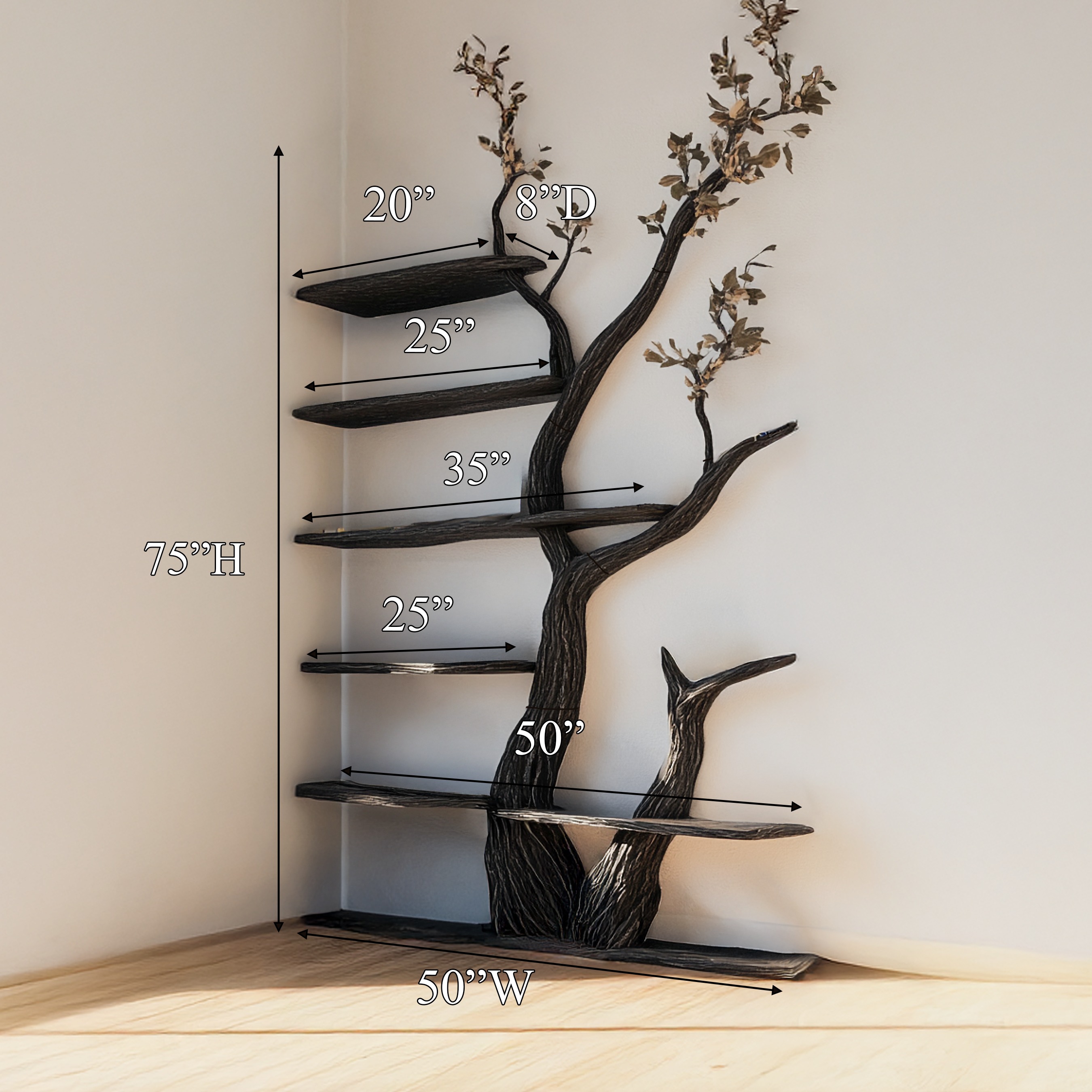 Rustic Modern Tree Bookshelf Living Room Interior Storage Decor SINLSATB605