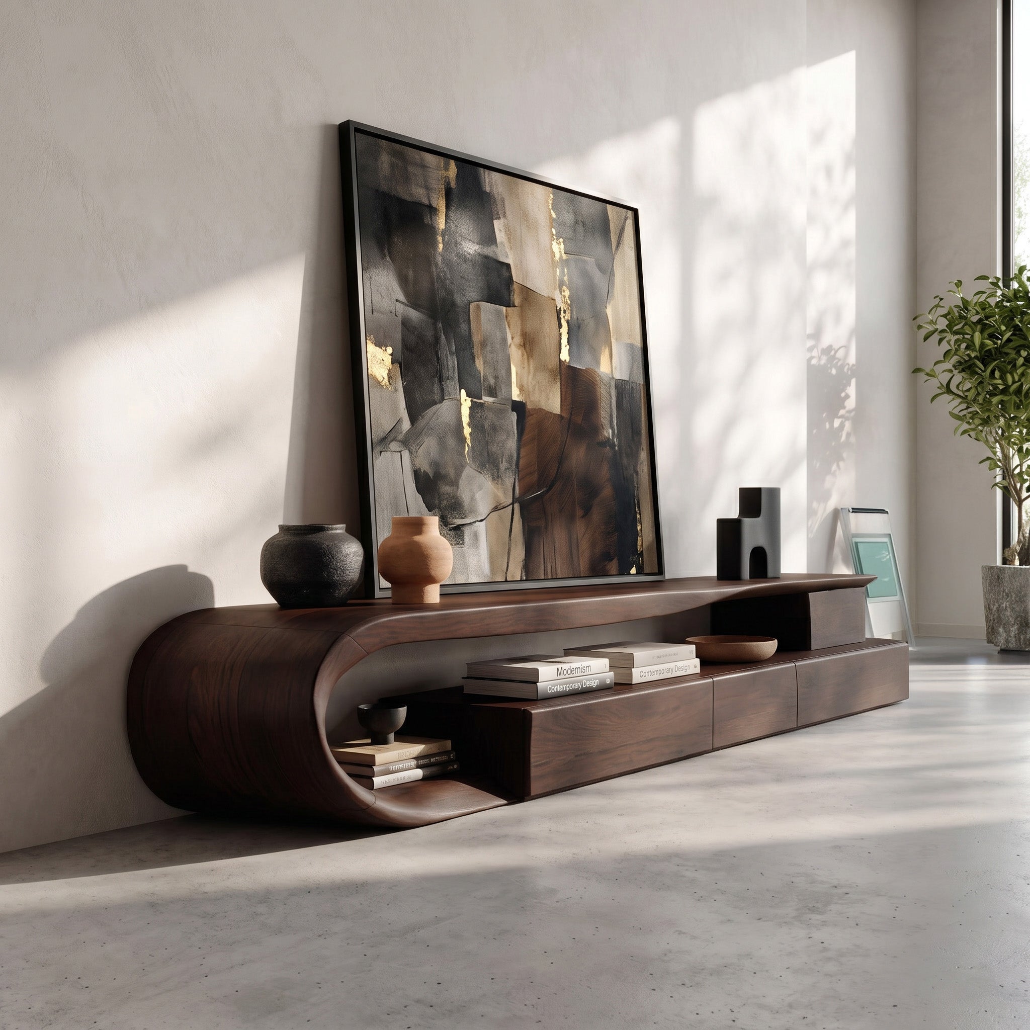 Modern Curved TV Console With Drawer For Living Room SITHHNTVC025