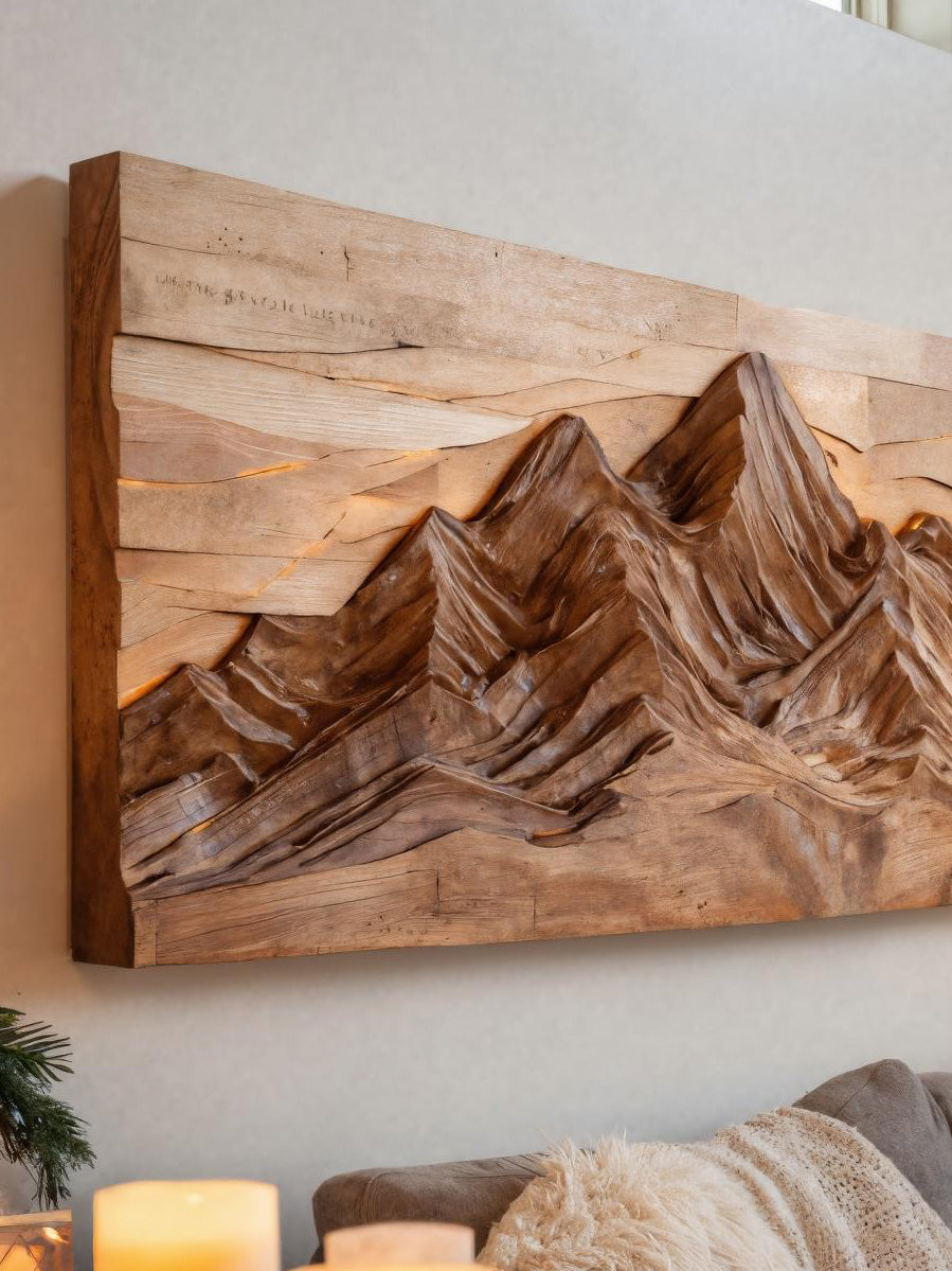 Mountain Wall Art With Layered Carved Design For Holiday Decor SITHHNCM001