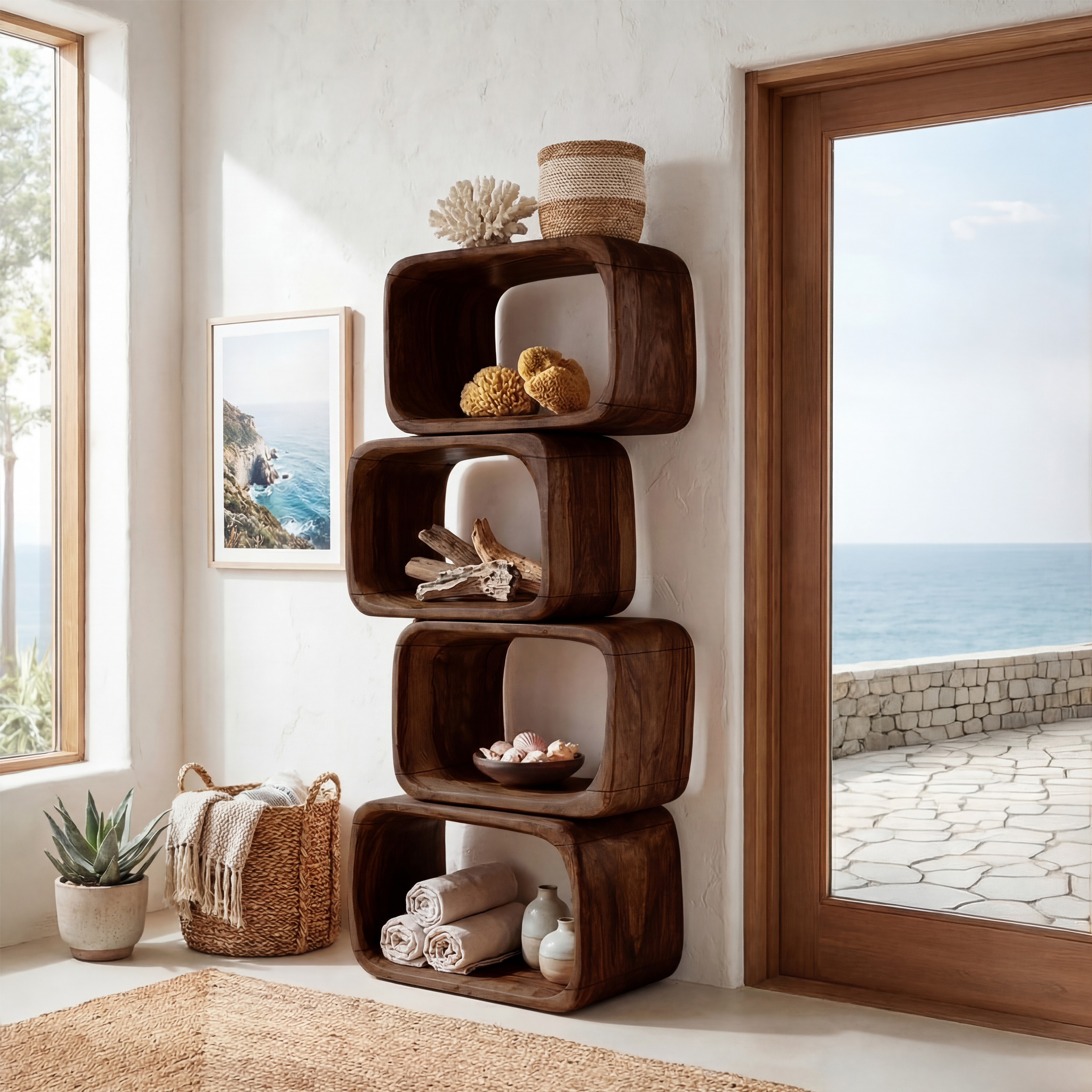 Japandi Asymmetrical Bookshelf Bathroom Storage Shelf SILDTTRBS005