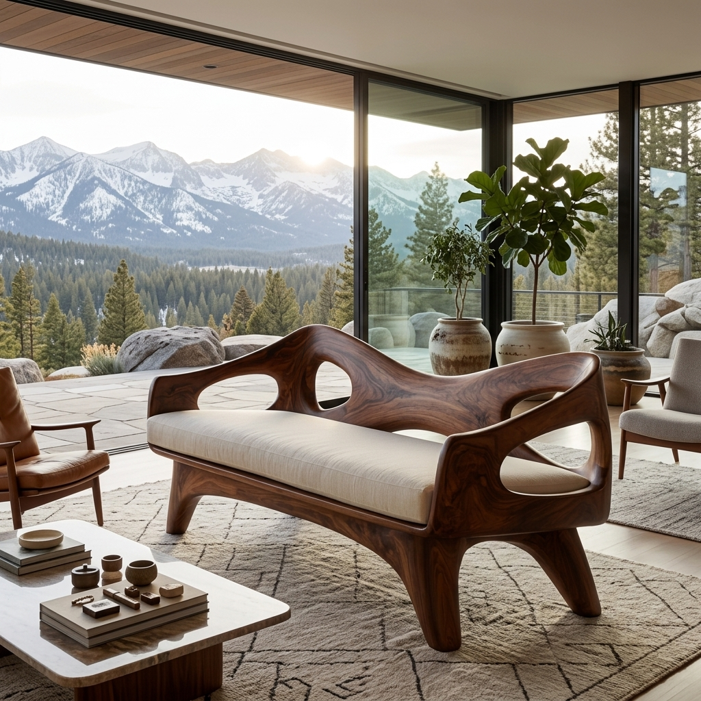 Organic Wooden Sofa With Unique Backrest For Lounge RTTHTTSF030