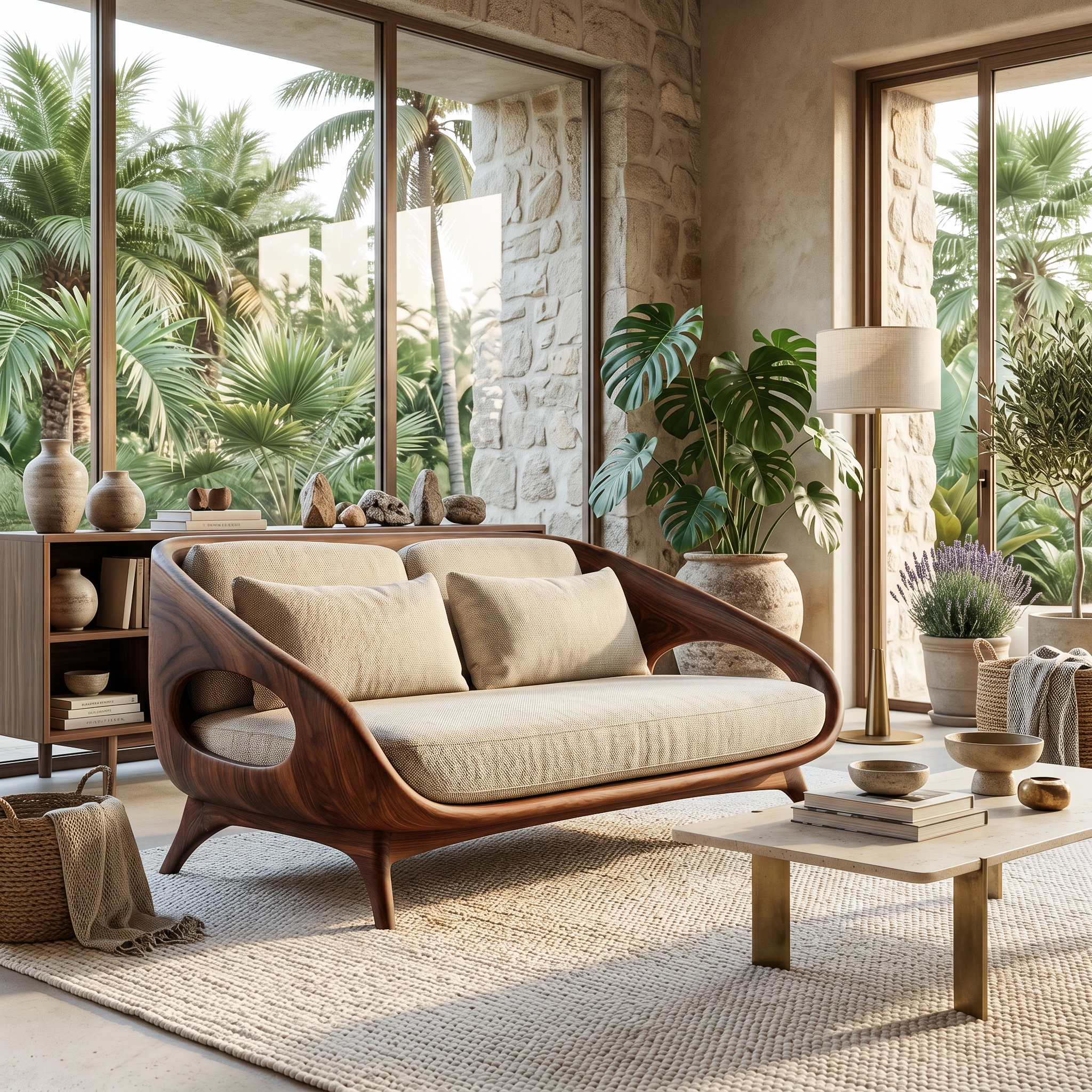 Artistic Wooden Sofa With Soft Lines For Home Lounge RTTHTTSF044