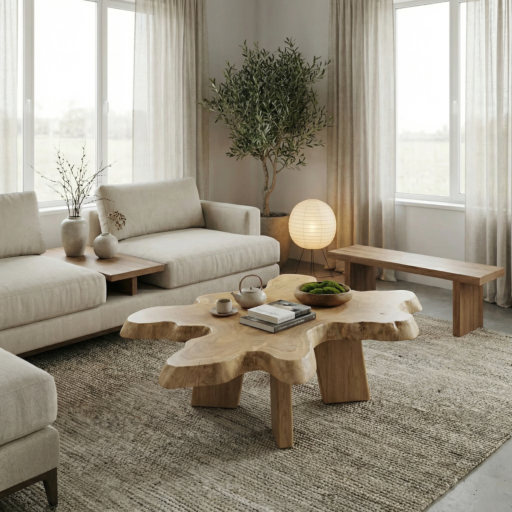 Rustic Natural Edge Coffee Table For Living Room SINLSACF346