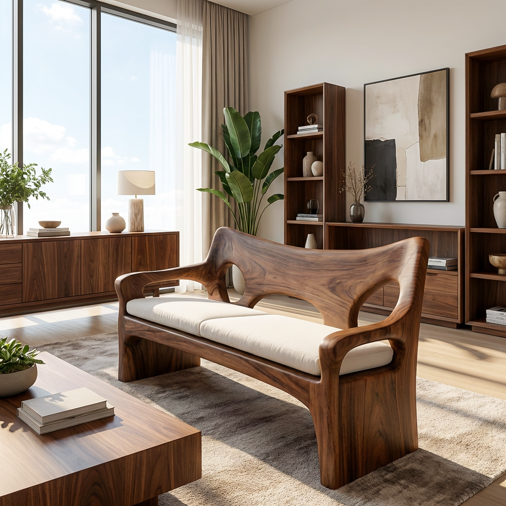 Modern Sofa With Sculptural Wood Frame For Home RTTHTTSF037
