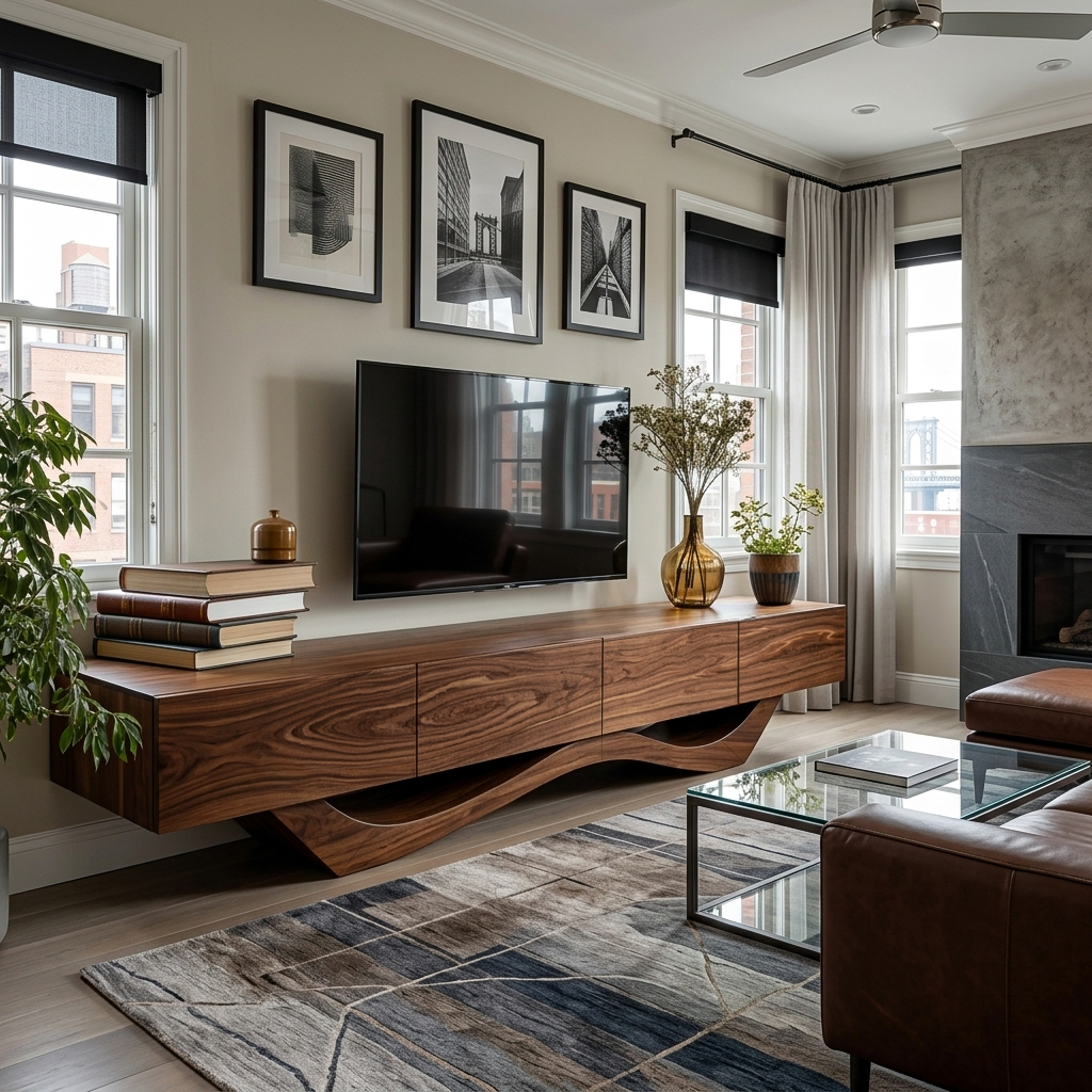 Mid Century TV Stand With Flowing Base For Living Room RTTHTTTVC084