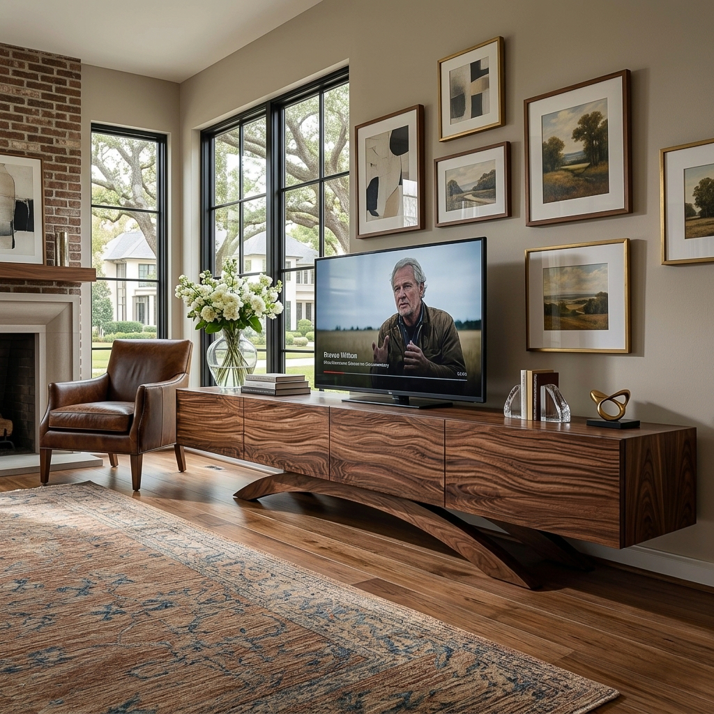 Modern Wooden TV Cabinet With Curved Base For Home Interior RTTHTTTVC083