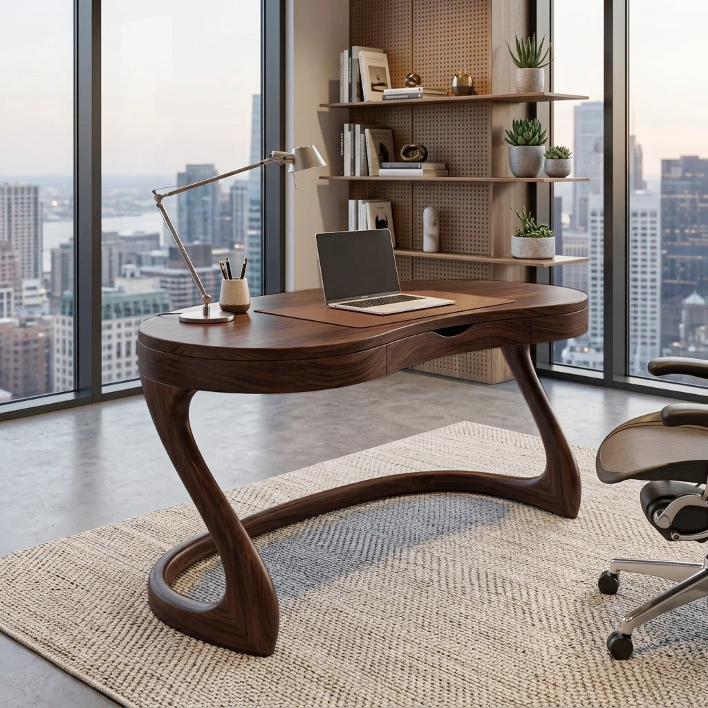 Modern Sculpted Desk With Drawers For Minimalist Home Office SITHHNDE025