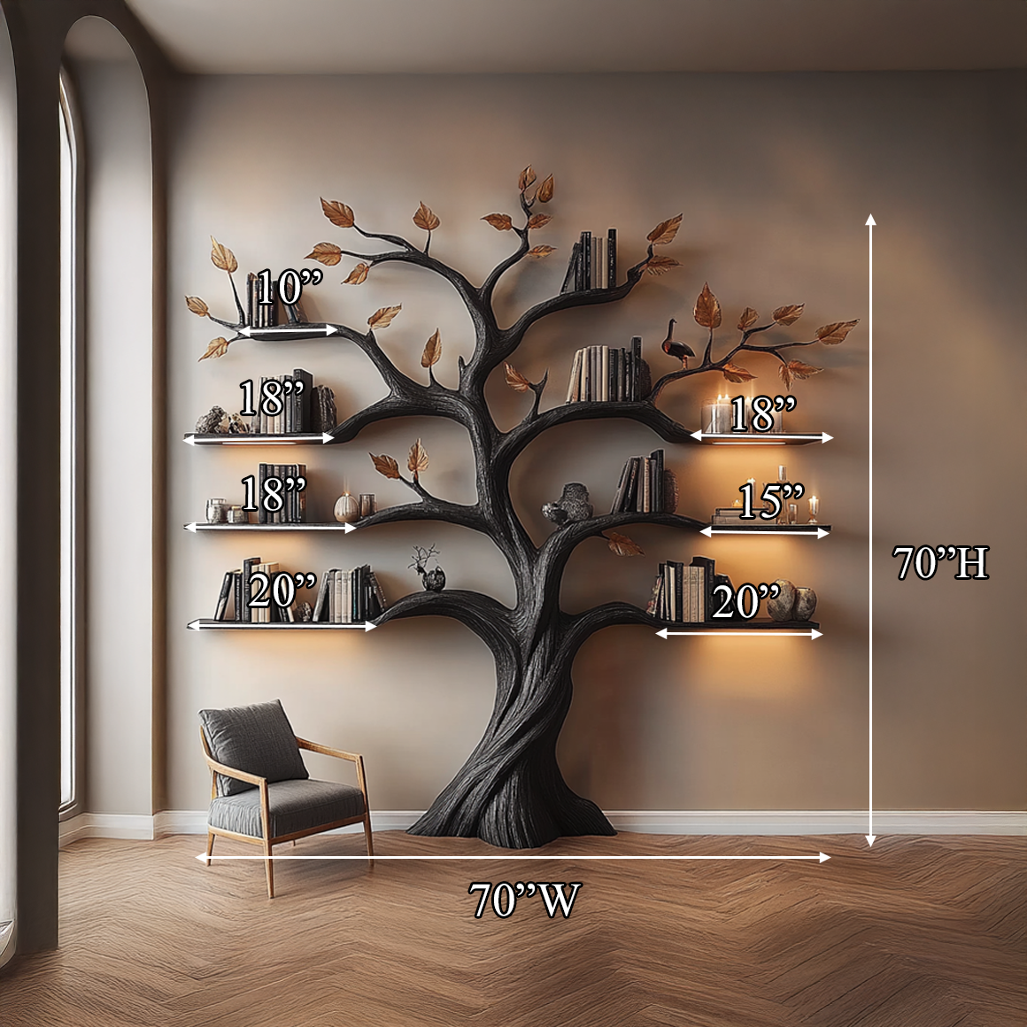 Rustic Halloween Tree Bookshelf Living Room Gothic Decor SINLSATB457