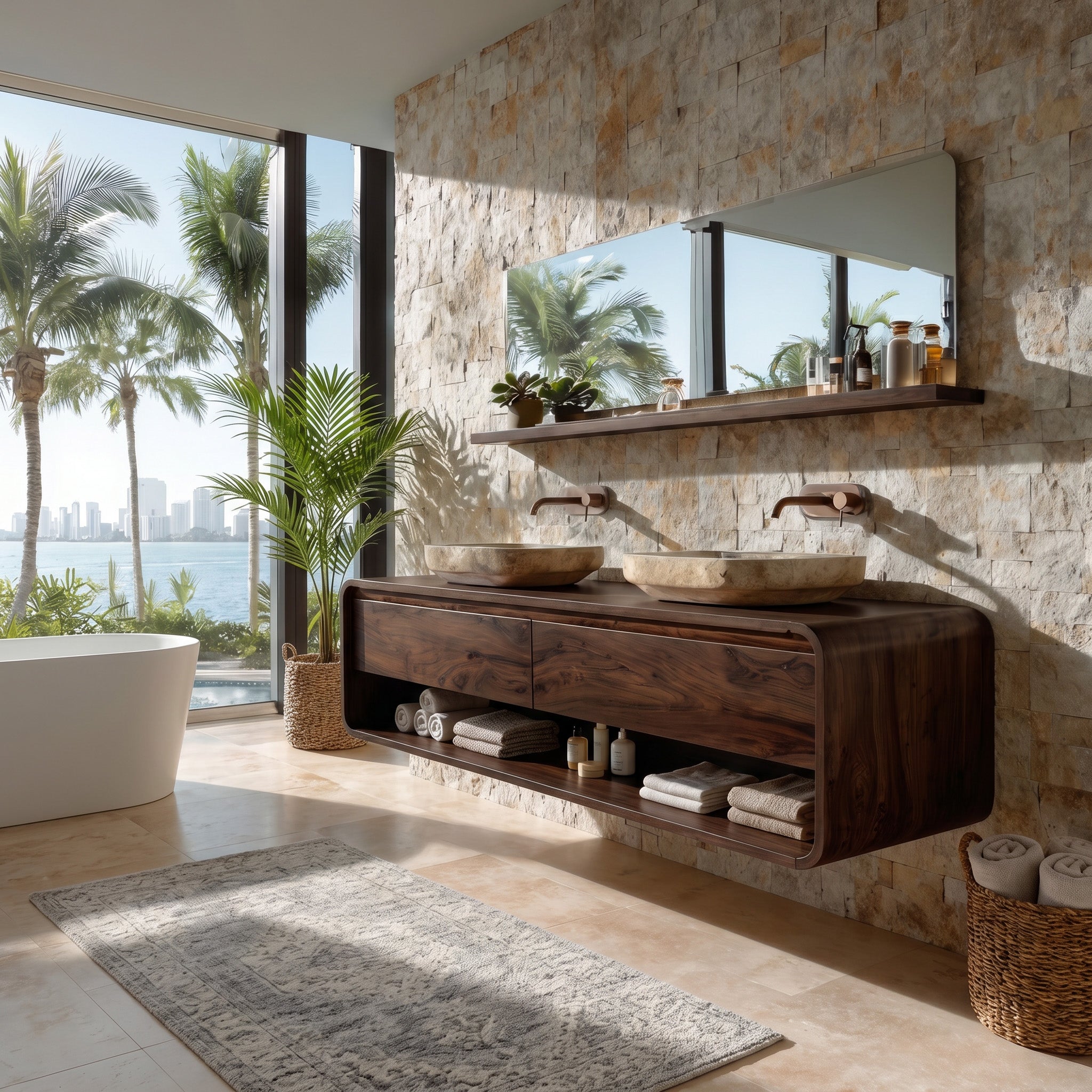 Minimalist Floating Wood Bathroom Vanity For Bathroom Areas RTTHHNBRV009