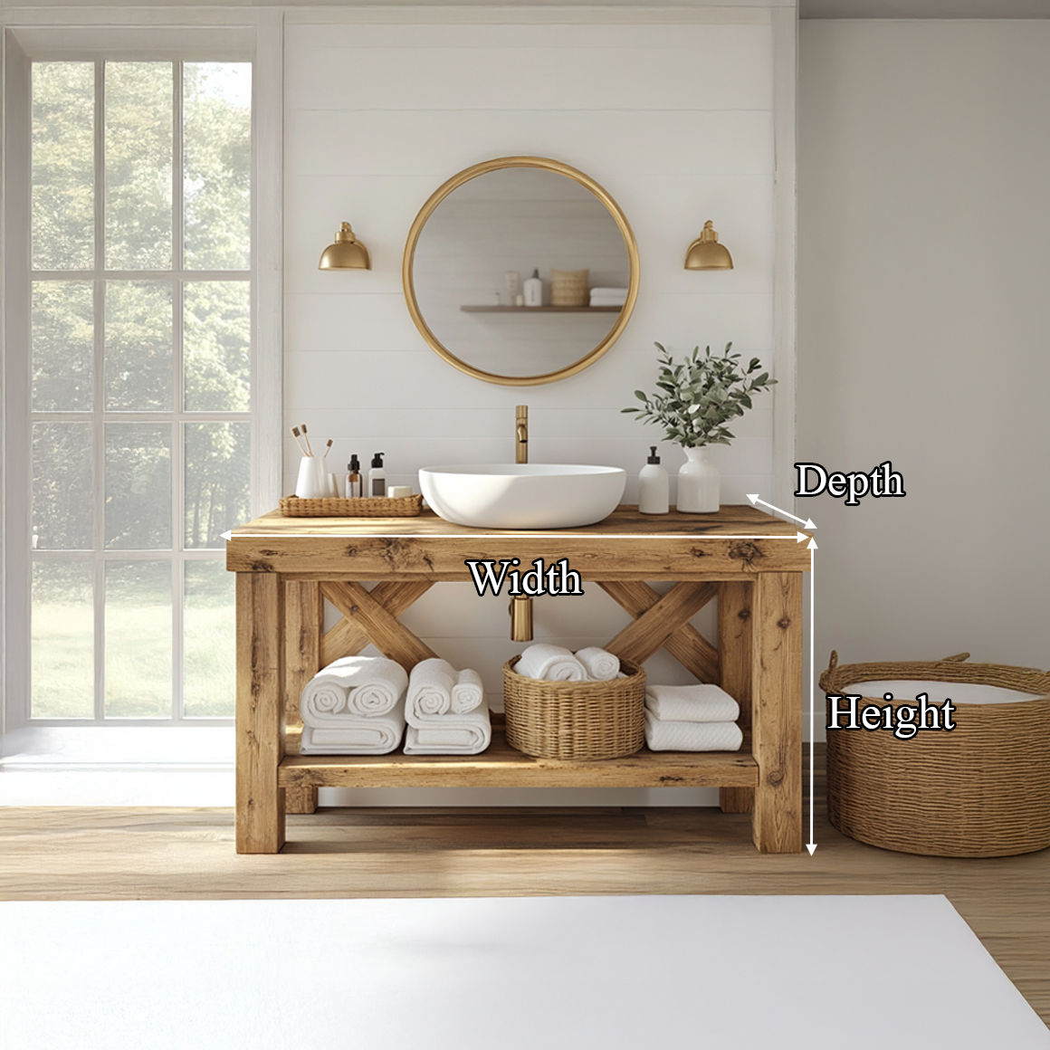 Rustic Bathroom Vanity Table Natural Wood Country Bathroom Style SINLSABRV201