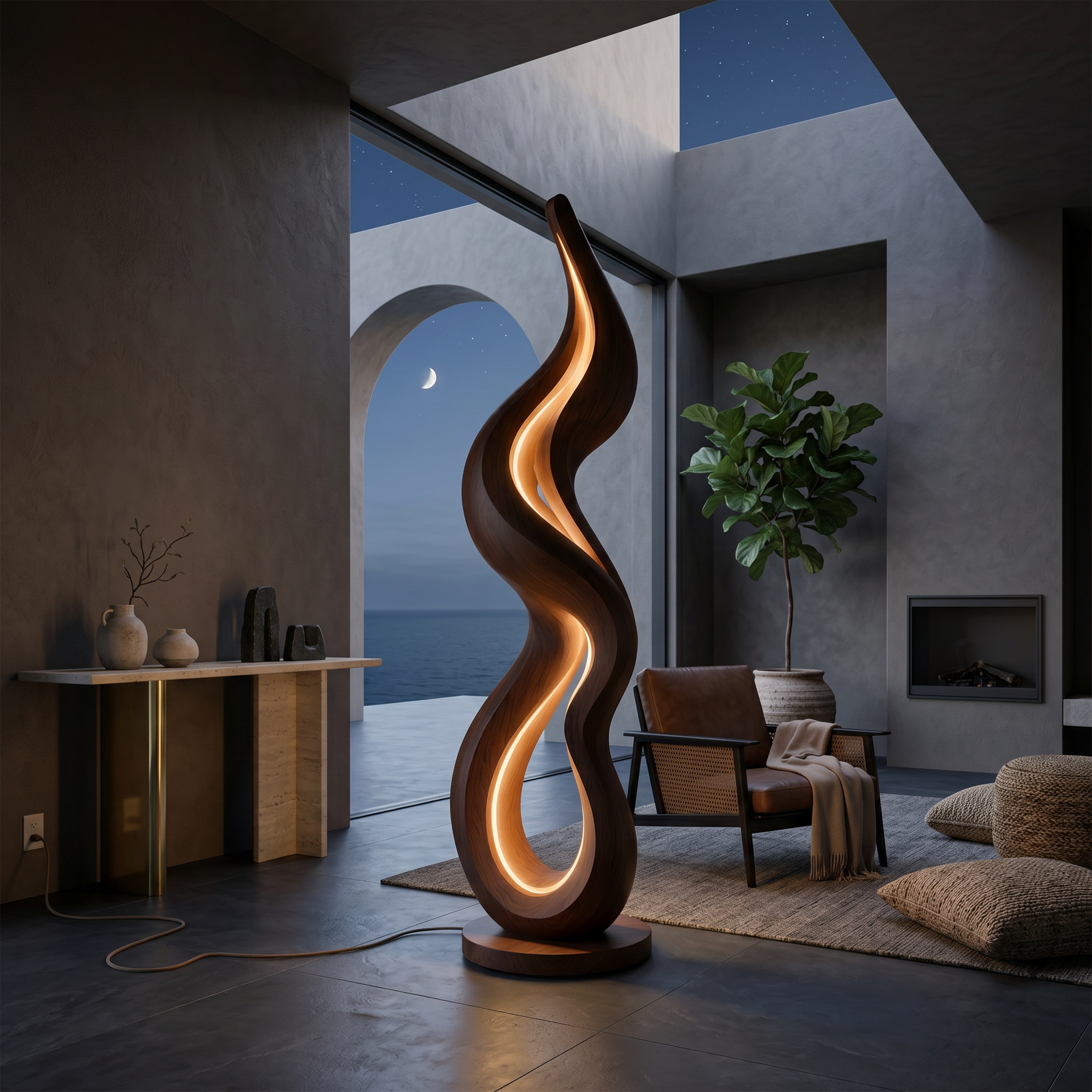 Contemporary Wave Lamp With Table For Living Room SILDTTNLAM030