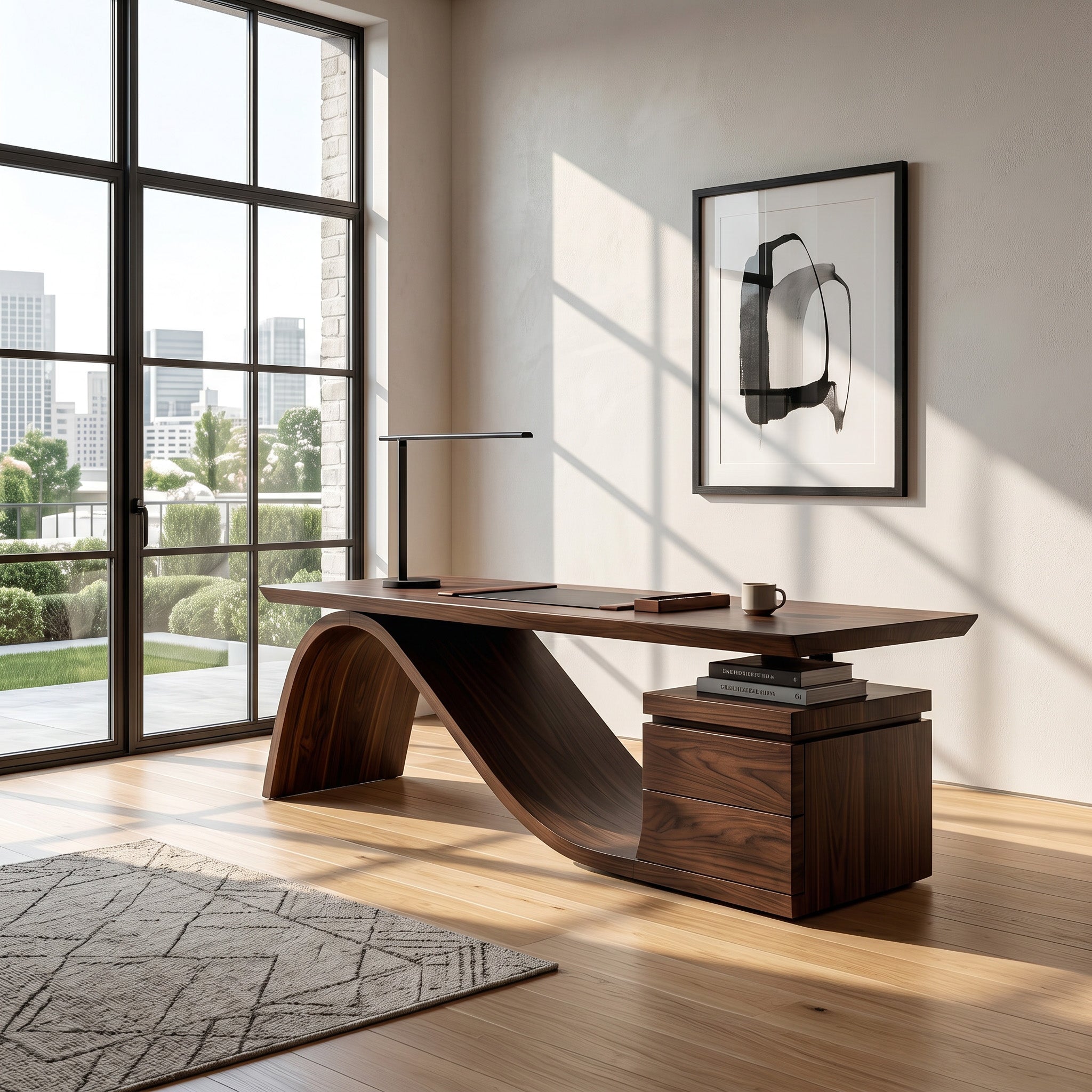 Organic Wooden Desk With Undulating Base For Home Office RTTHHNDE113