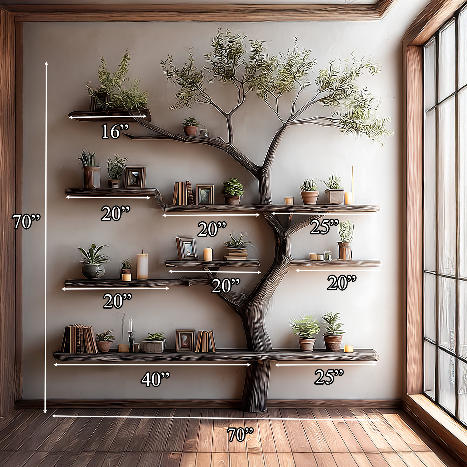 Rustic Tree Bookshelf Living Wall Decor SINLSATB205