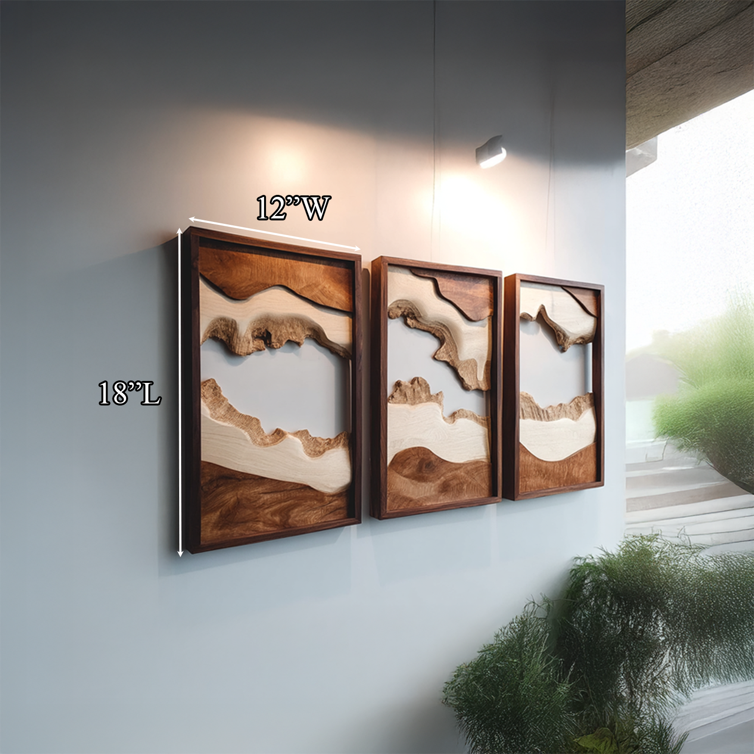 Handcarved Set Wooden Wall Panels Abstract Nature Art Interiors SINLSAWD001