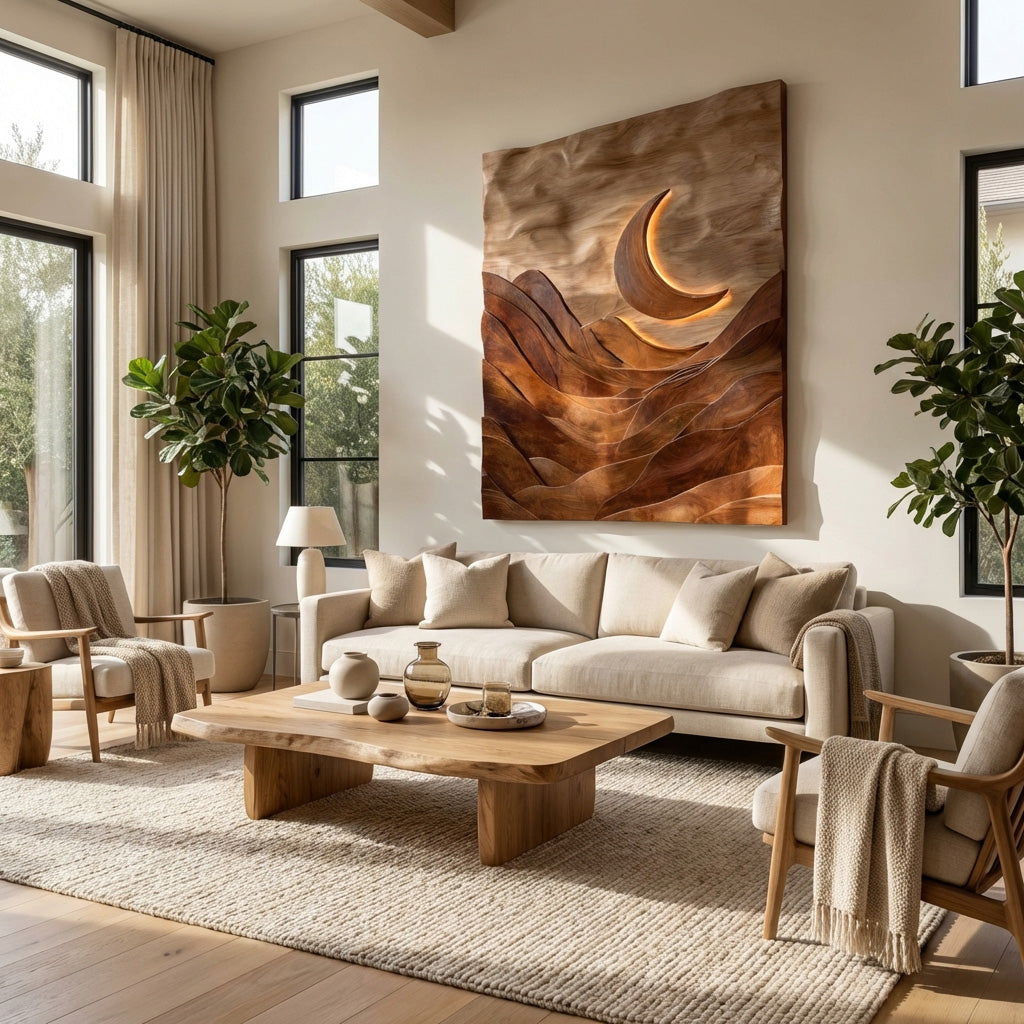 Large Crescent Moon Wood Wall Art For Living Room RTTHHNWA162
