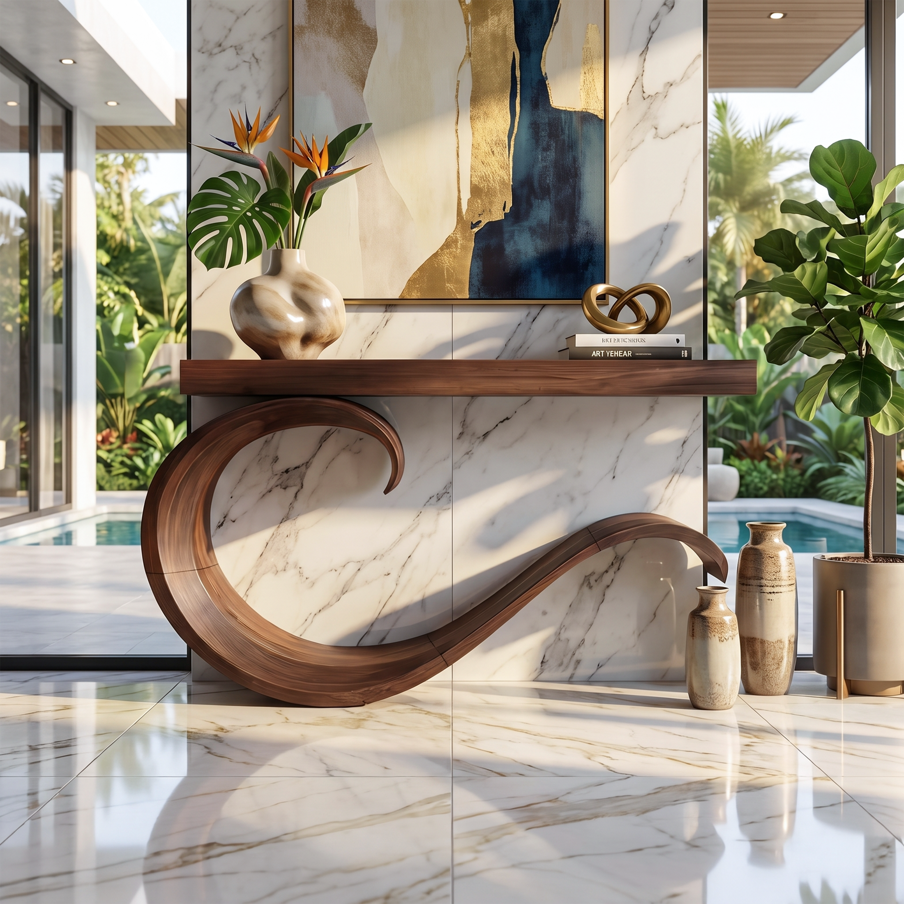 Handcrafted Sculptural Live Edge Console Table For Luxury Living Room SILDTTNCS087