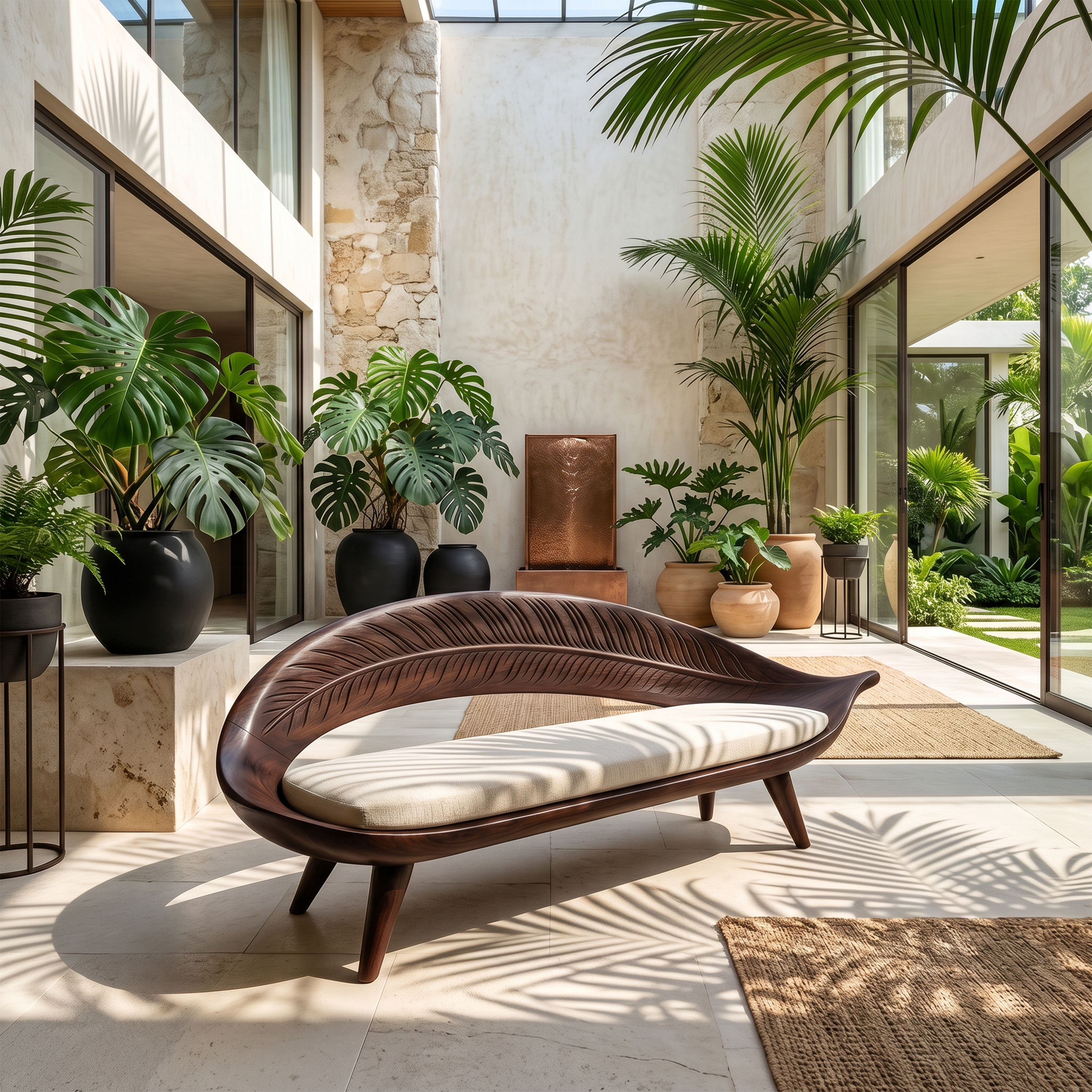 Modern Woven Leaf Shape Bench For Garden Interior Space SILDTTNBEN003