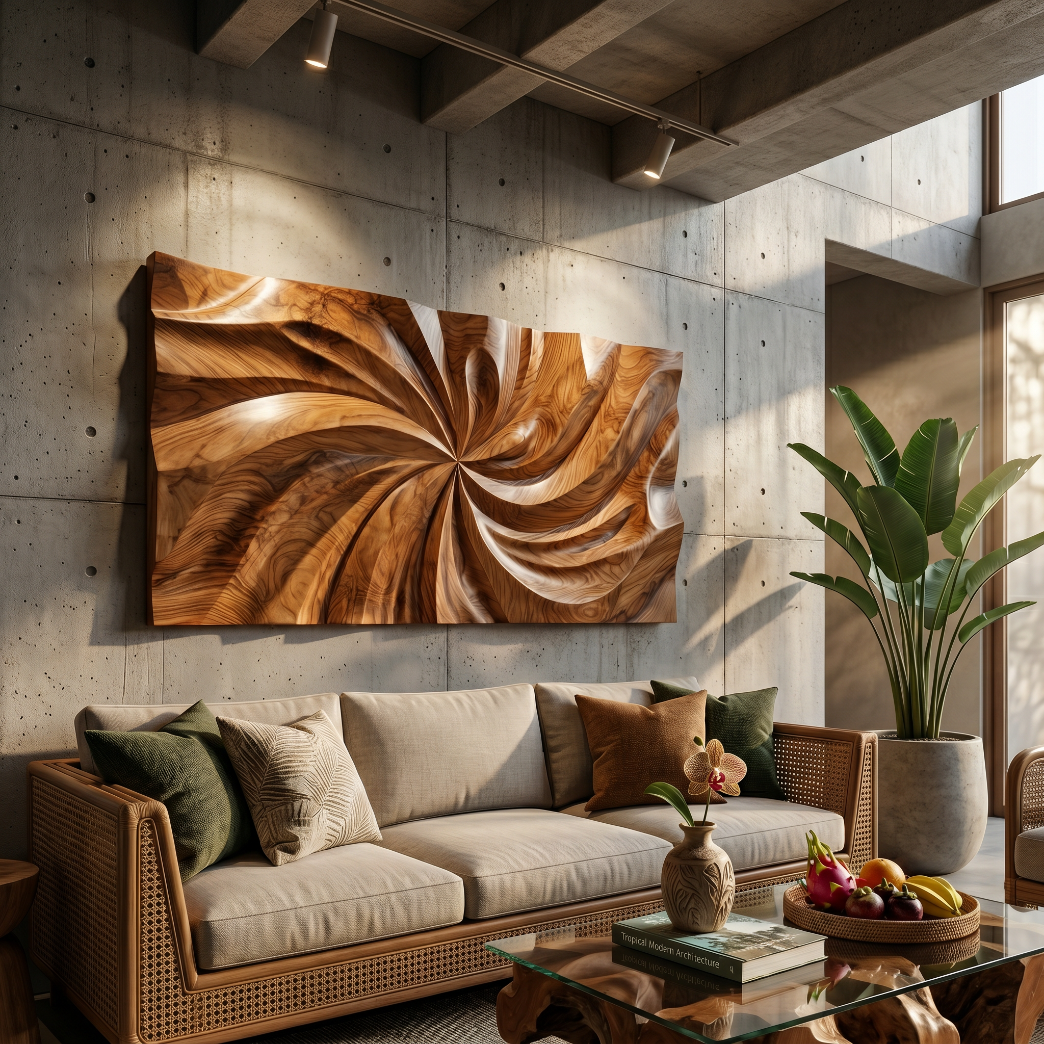 Modern Wood Wall Art With Swirl Relief For Sunroom SILDTTRWA151