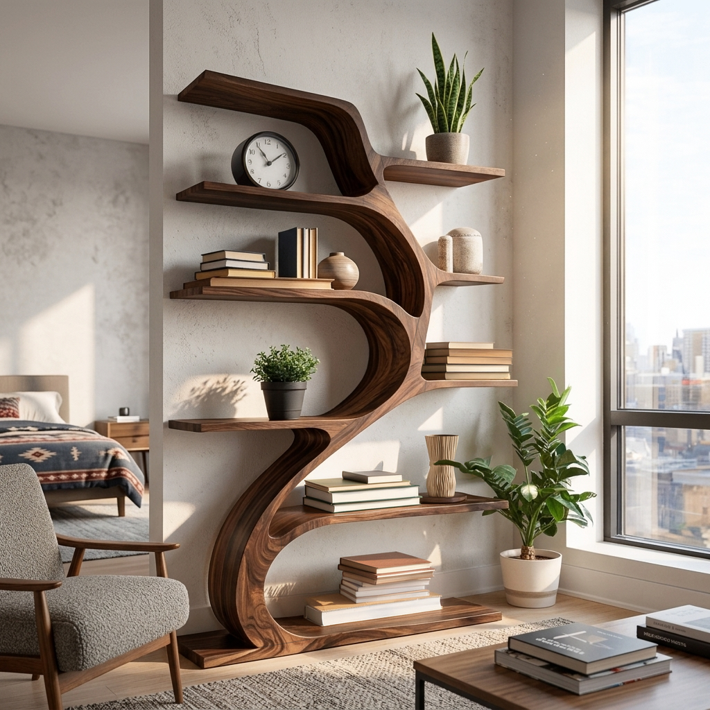 Minimal Natural Wood Bookshelf Branch Design For Interior Space RTTHTTBS122