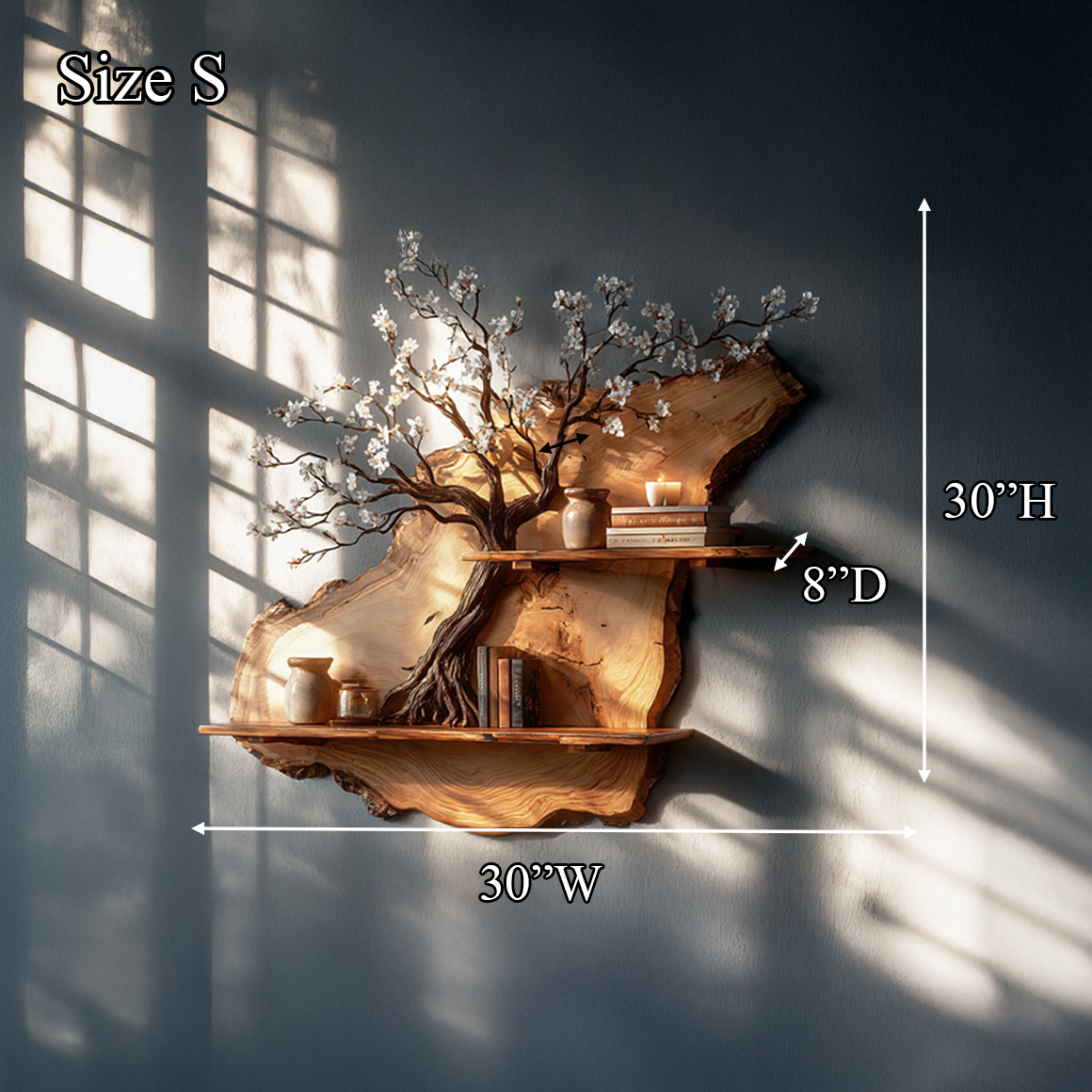 Rustic Tre Bookshelf Solid Wood Wall Art Decor Office SINLSATBS029