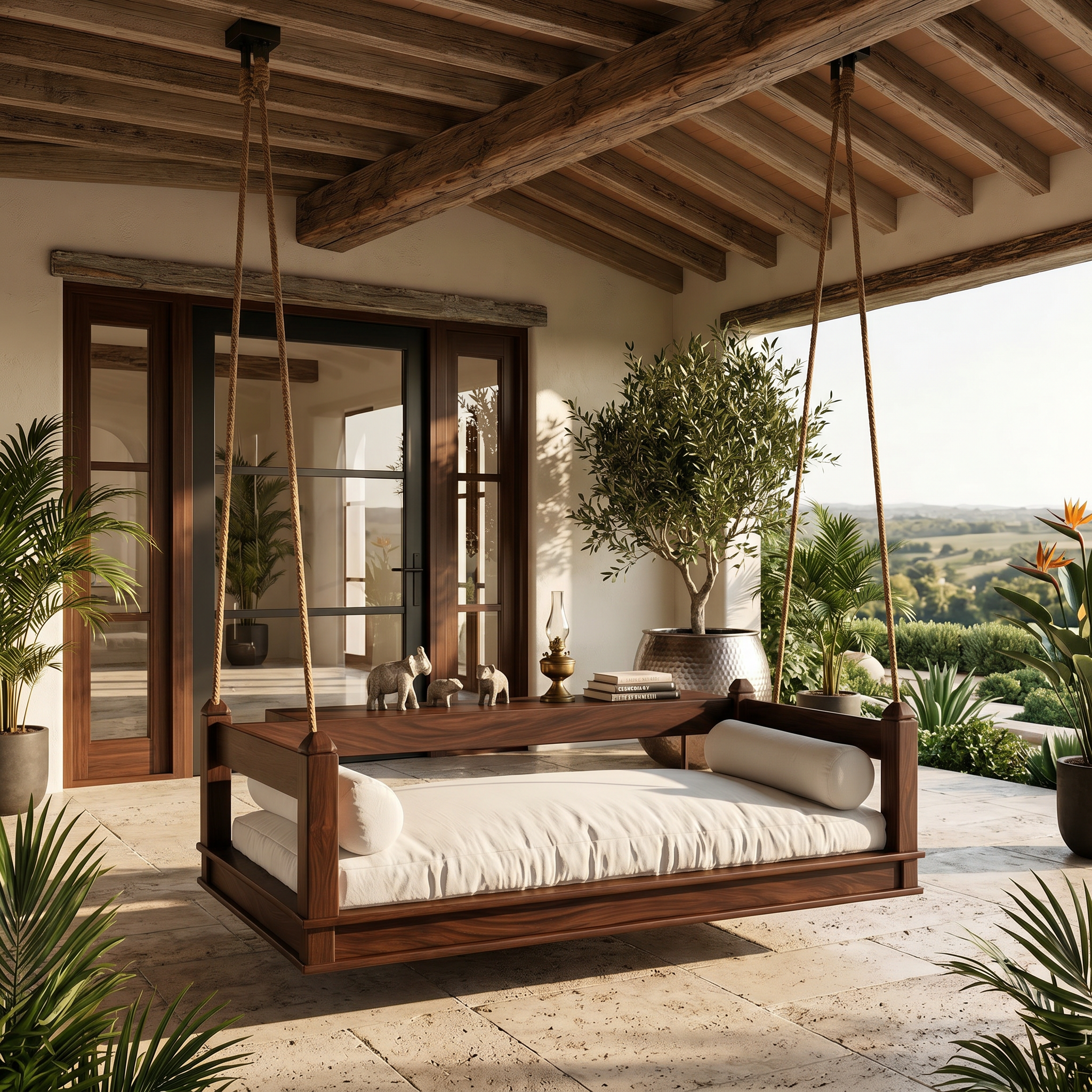 Mediterranean Wooden Hanging Daybed Swing Luxury Villa Patio SILDTTRSWI001