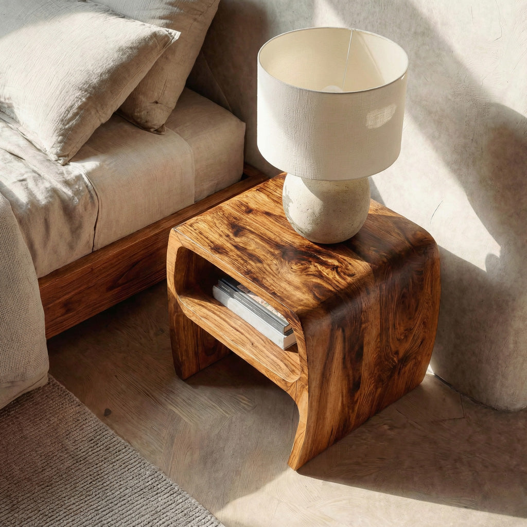 Modern Sculptural Nightstand With Open Storage For Bedroom RTTHHNNS025