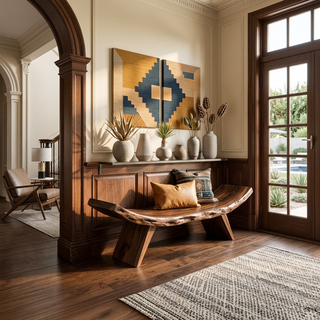 Rustic Live Edge Bench With Organic Curves For Entryway SITHTTCHR037