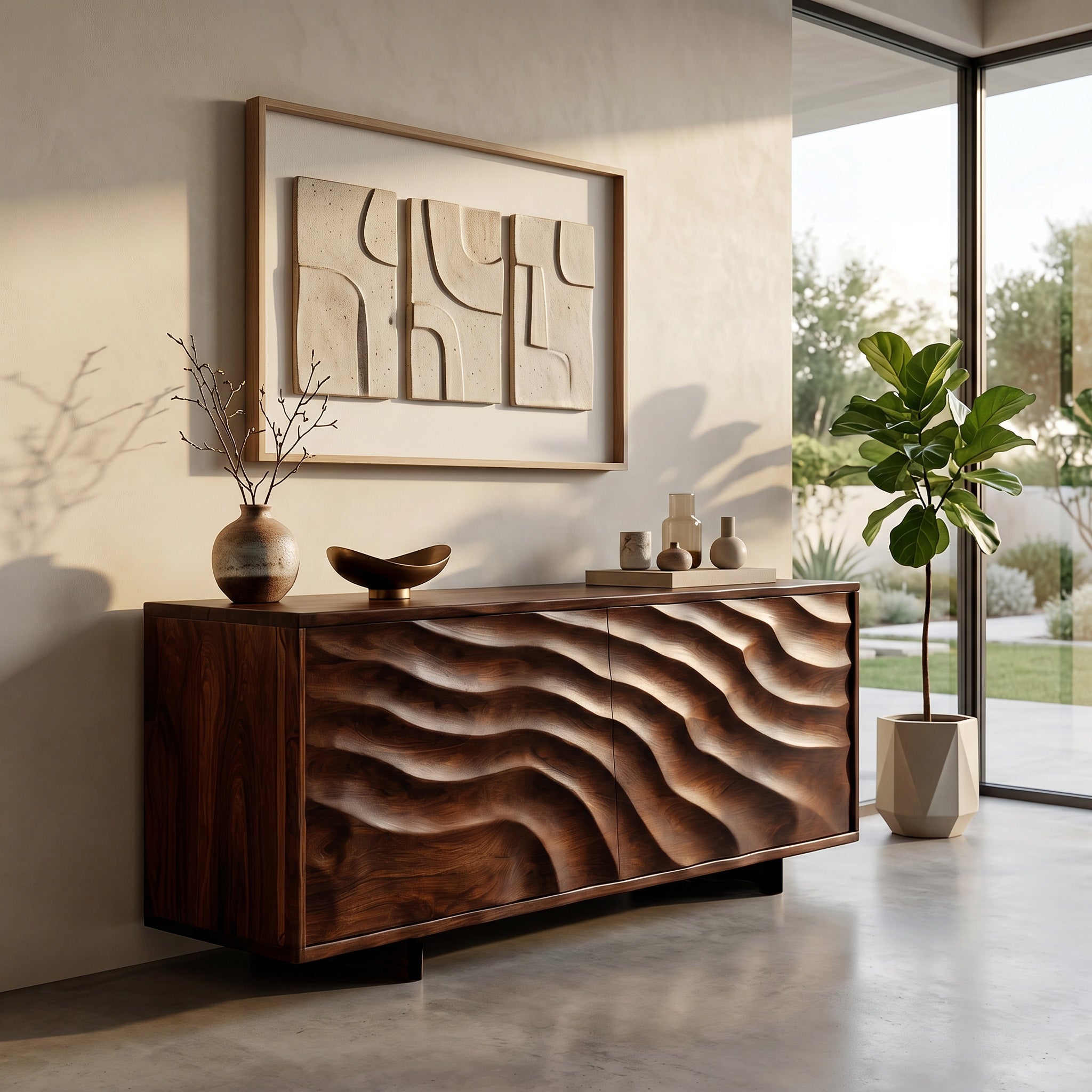 Contemporary Wooden Sideboard With Carved Doors For Home Interior RTTHHNSD042