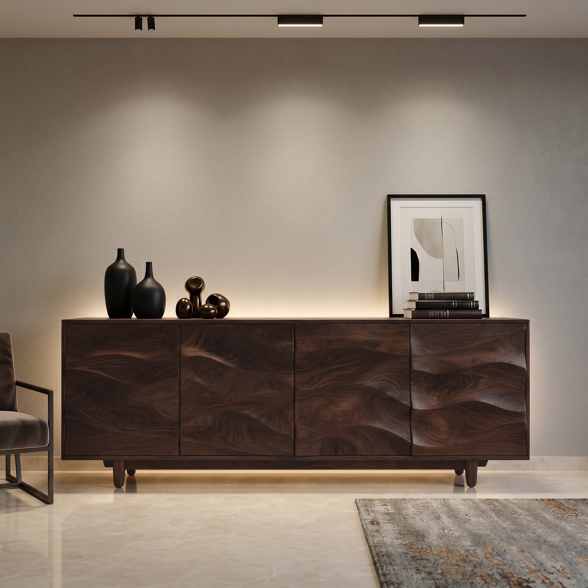 Rustic Wooden Sideboard With Undulating Doors For Living Room RTTHHNSD040