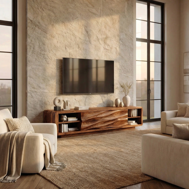 Quiet Luxury Low Sculpted Sideboard For Living Room RTTHHNSD024