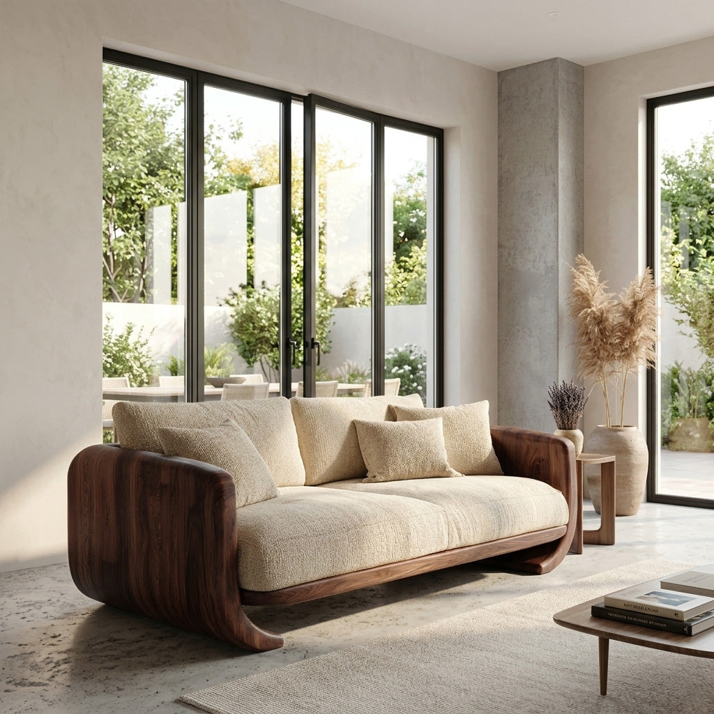 Organic Modern Curved Wood Sofa For Living Room RTTHHNSFA035