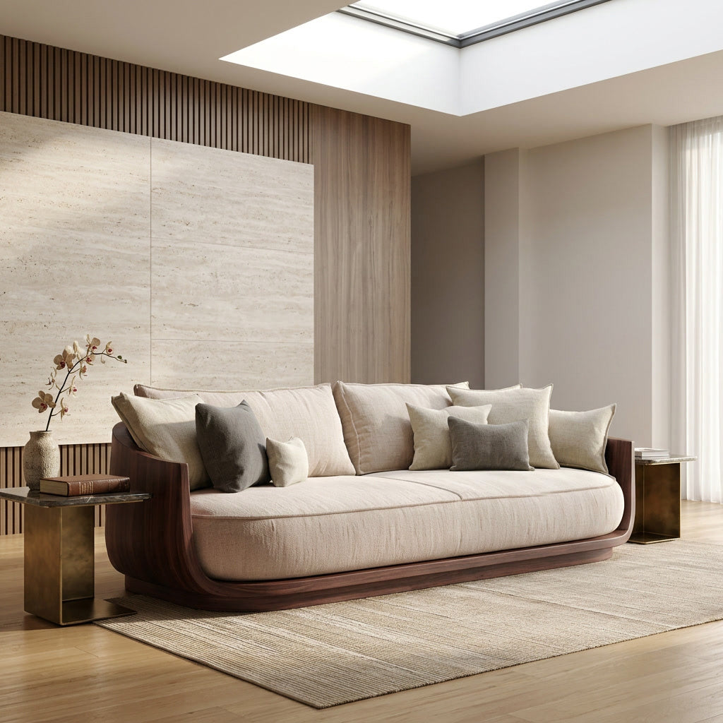 Modern Wooden Sofa With Flowing Rounded Edges For Home RTTHHNSFA044
