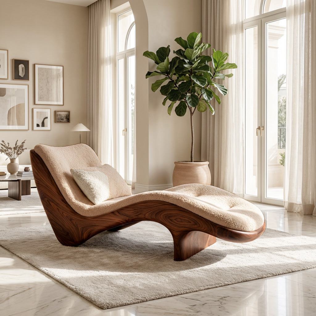Organic Modern Natural Wood Lounge Chair For Reading Nook RTTHHNSFA031