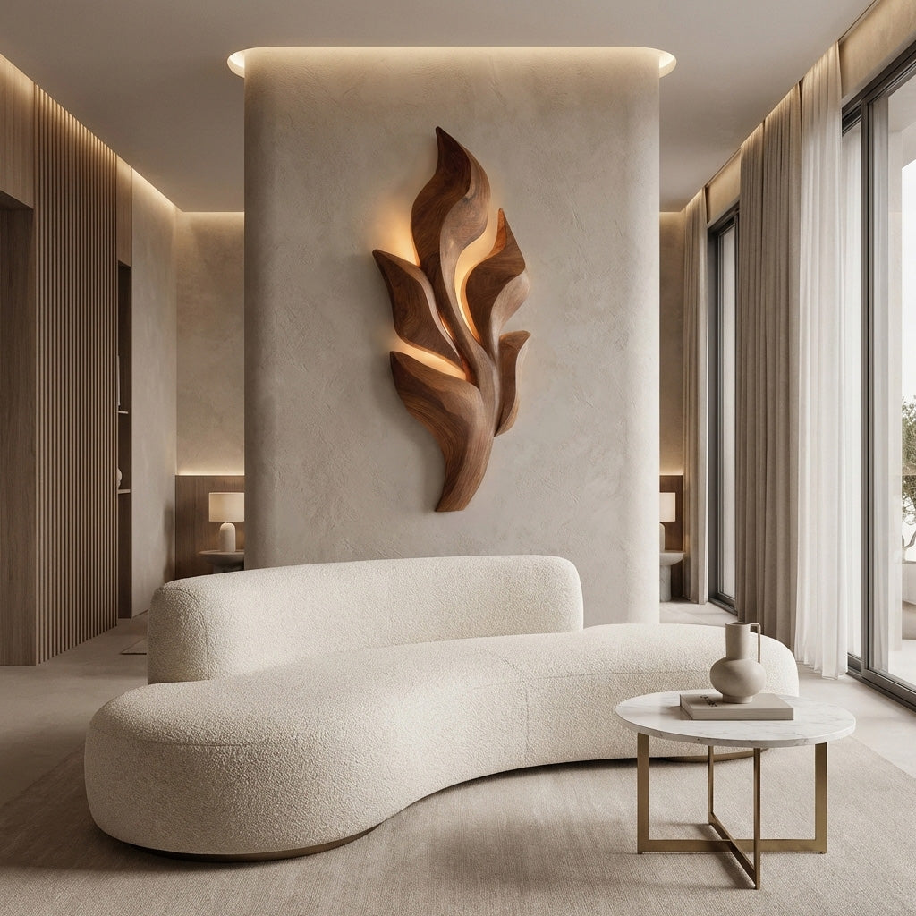 Sculptural Wooden Leaf Wall Lamp With Warm Light For Home RTTHHNWA165