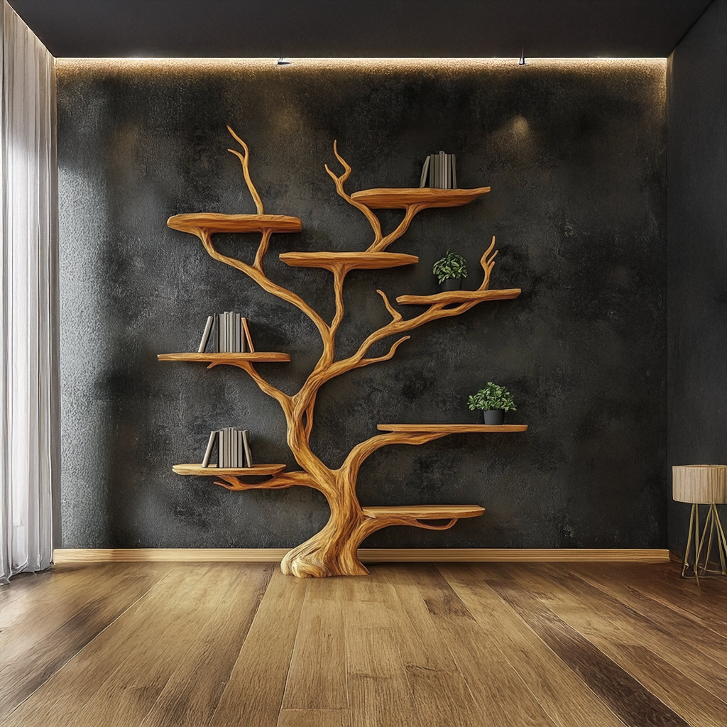 Wall Mounted Tree Shelf Natural Wood Unique Gift SINLSATB197