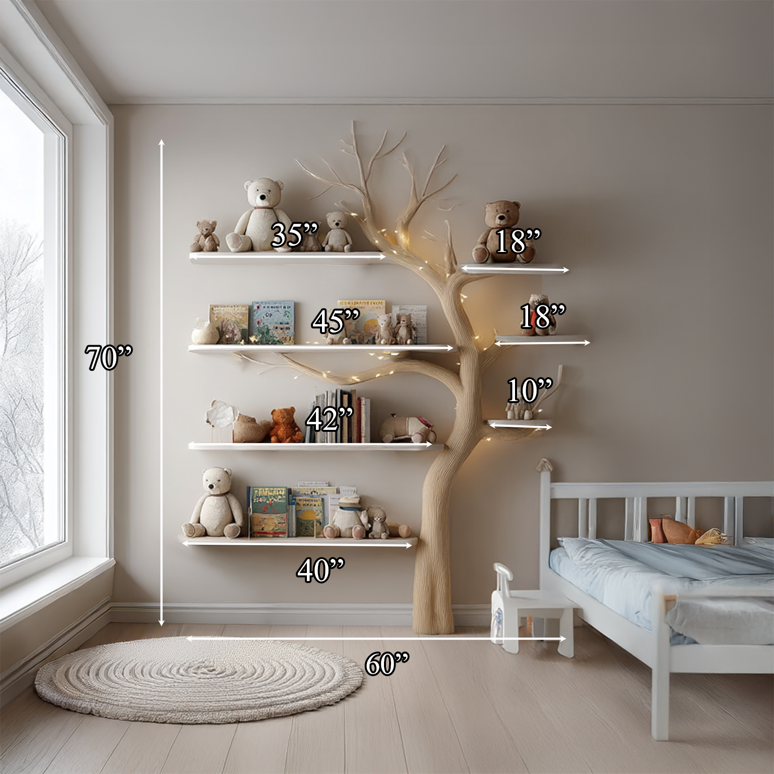 Midcentury Tree Bookshelf Nursery Kids Room SINLSATB254