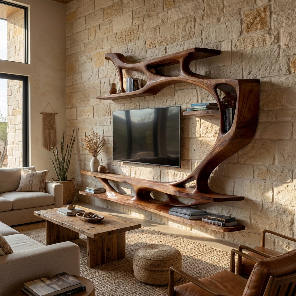 Organic Modern Sculptural Wall TV Shelf For Living Room RTTHHNTVC090