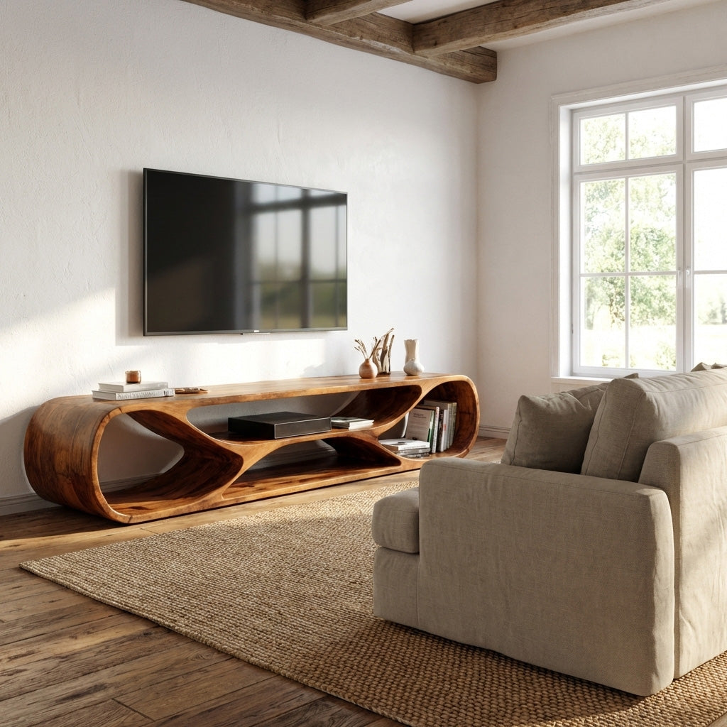 Contemporary Curved Wood TV Stand For Modern Living Room RTTHHNTVC088